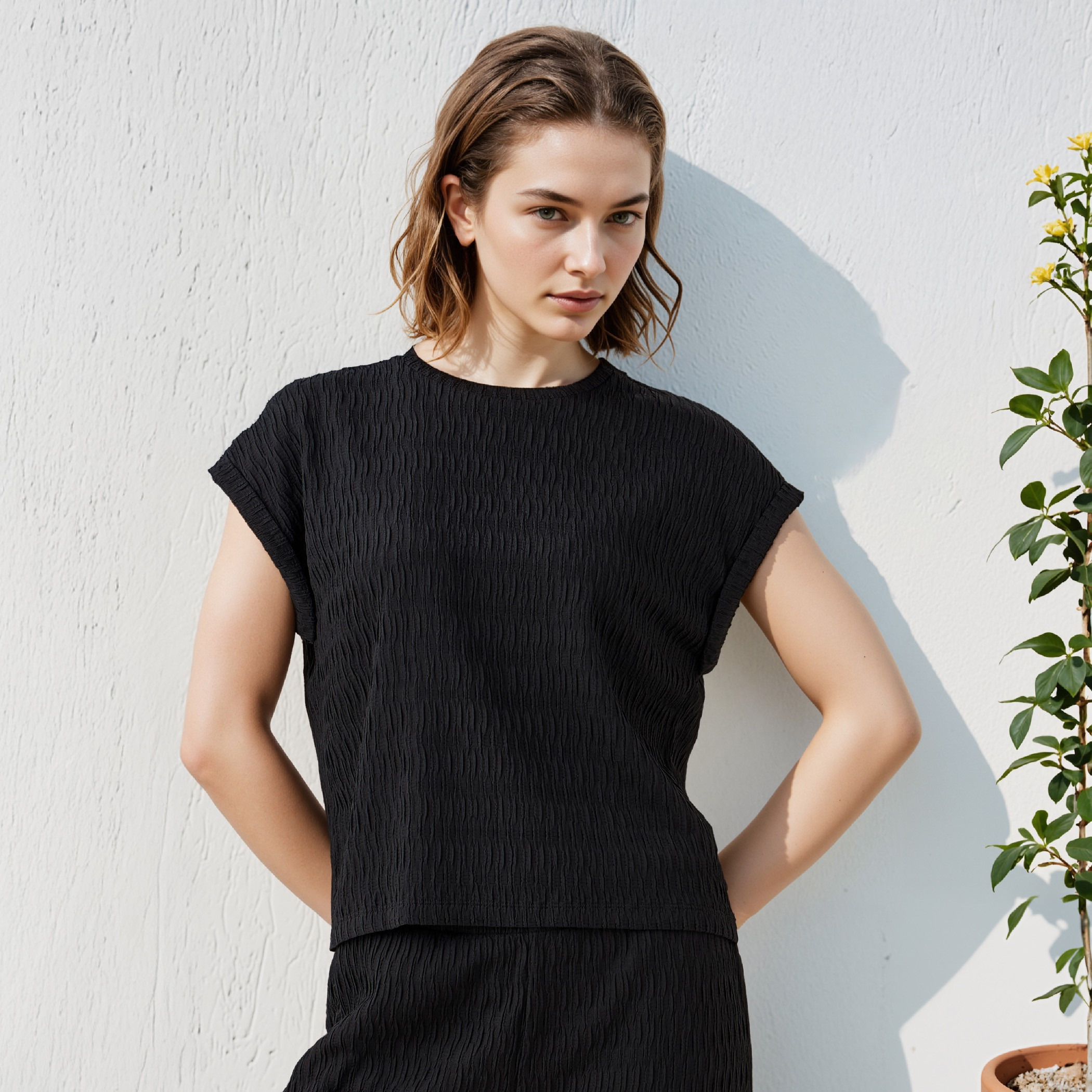 Buy Textured Crew Neck T-shirt Online | Centrepoint Bahrain