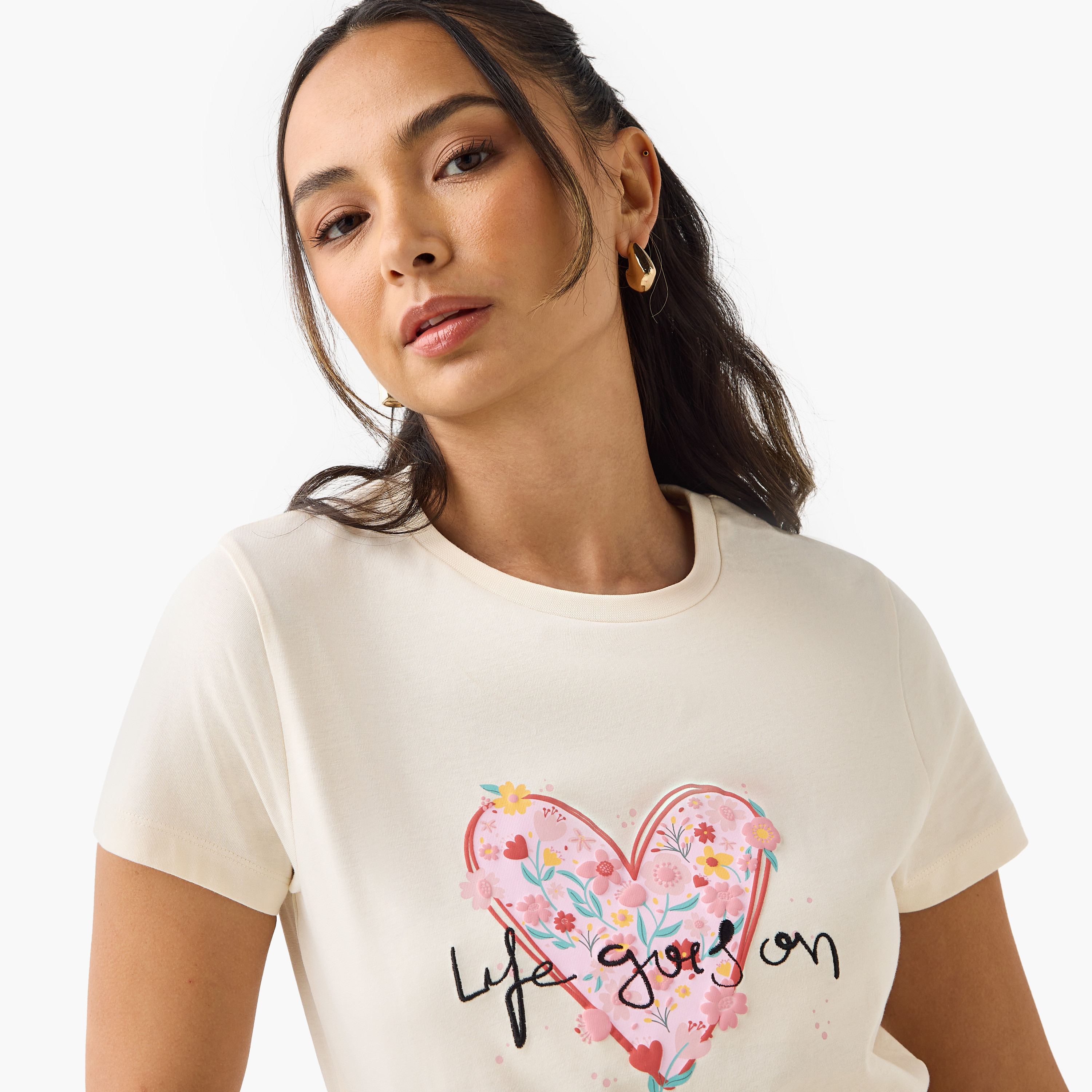 Slogan Embroidered T-shirt-women-clothing-tshirts-image-4