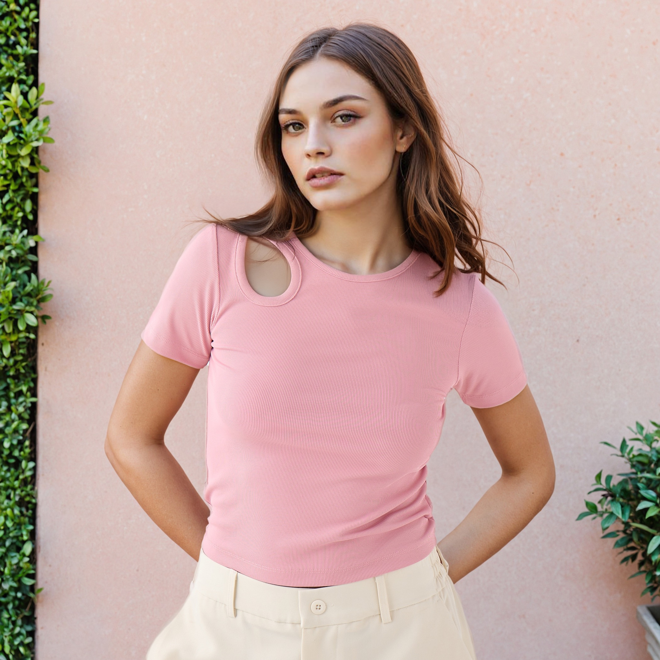 Ribbed T-shirt with Cutout Detail-women-clothing-tshirts-image-1
