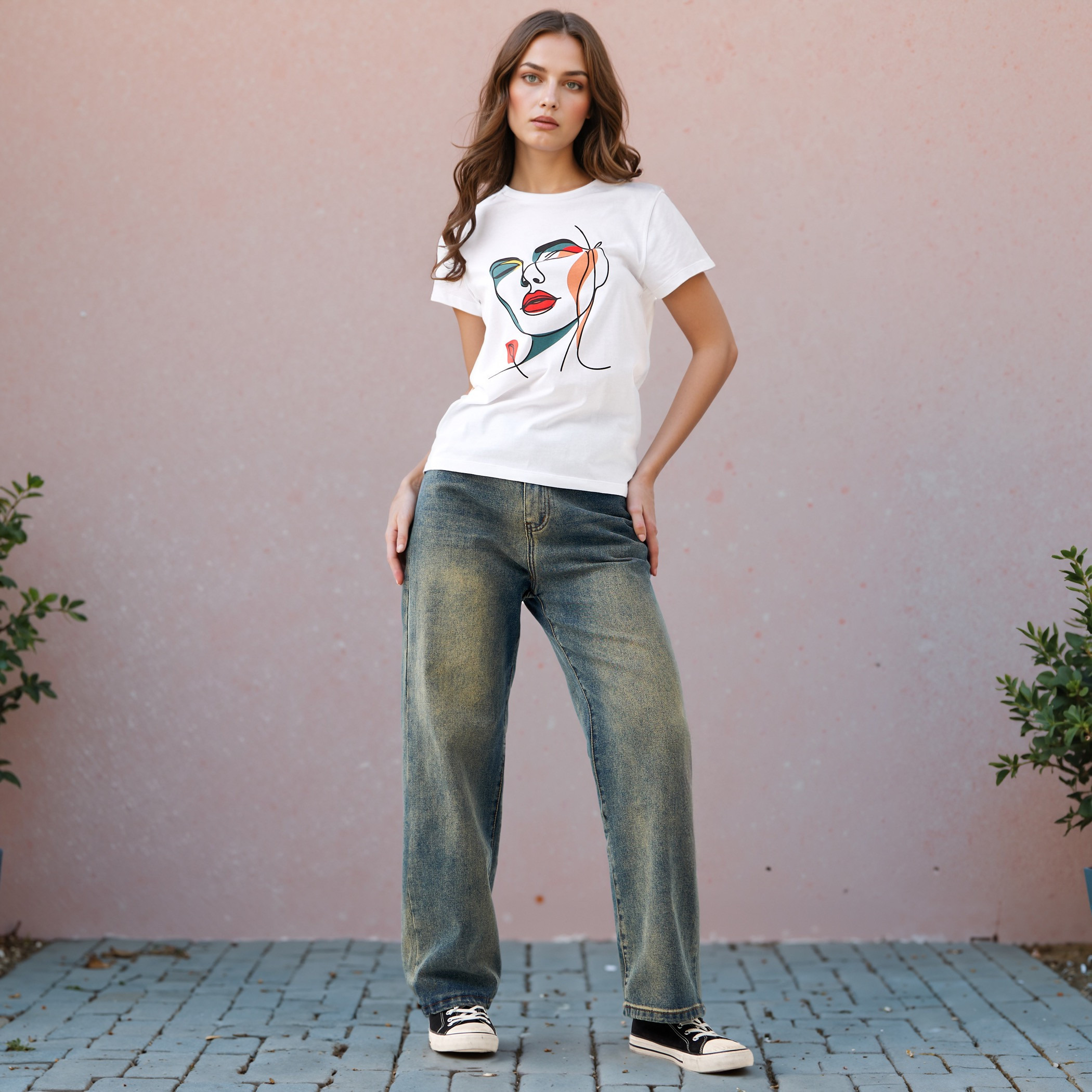 Graphic Print T-shirt with Crew Neck-women-clothing-tshirts-image-2