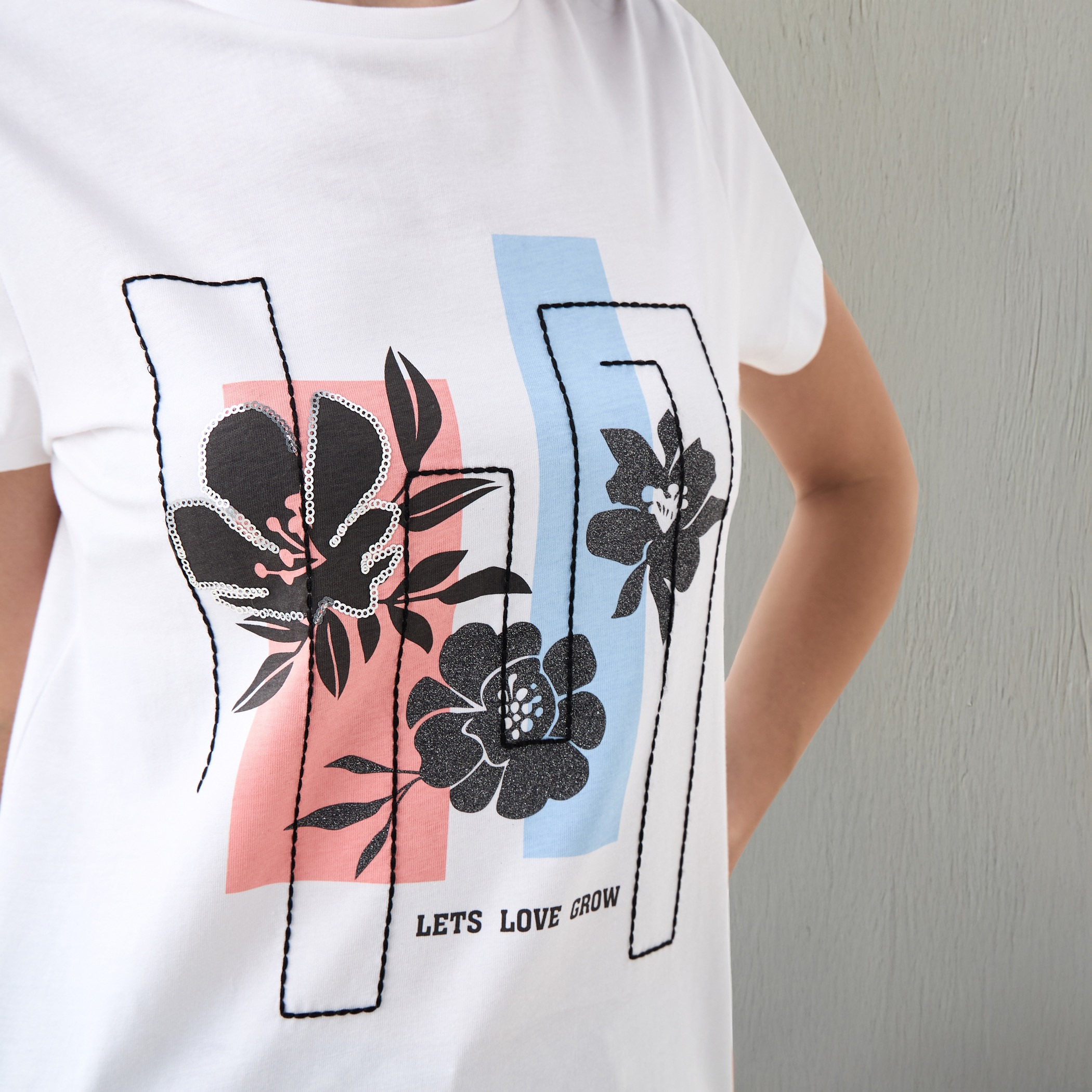 Graphic Print T-shirt with Crew Neck-women-clothing-tshirts-image-4