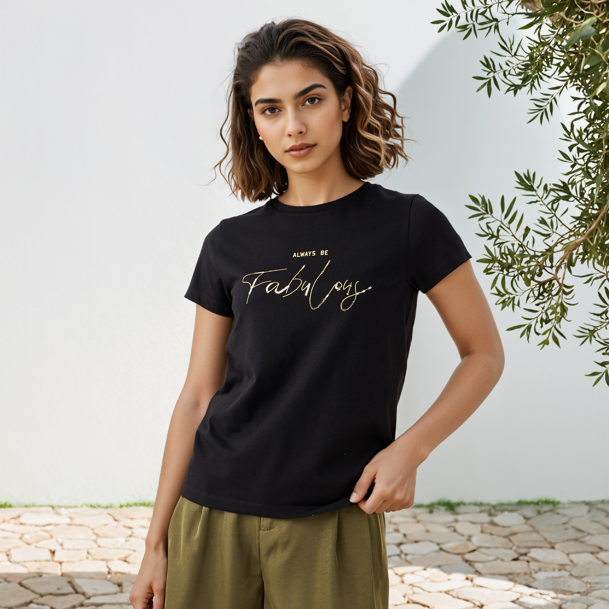 Embellished T-shirt with Crew Neck-women-clothing-tshirts-image-1