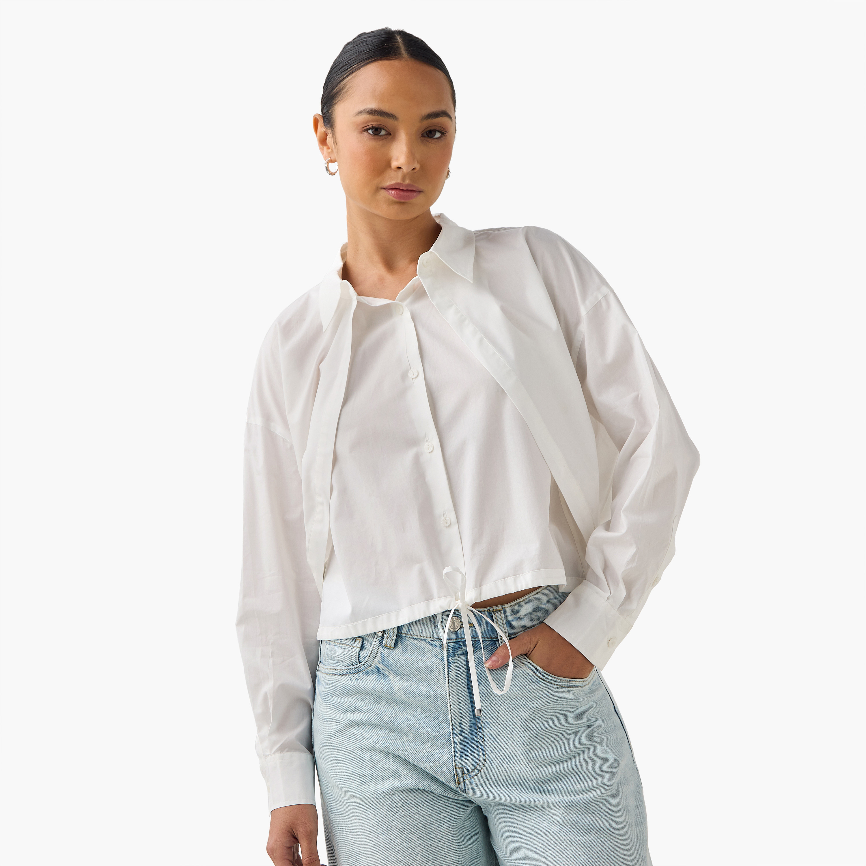 Layered Cotton Shirt with Tie-Ups-women-clothing-shirtsandblouses-shirts-image-1