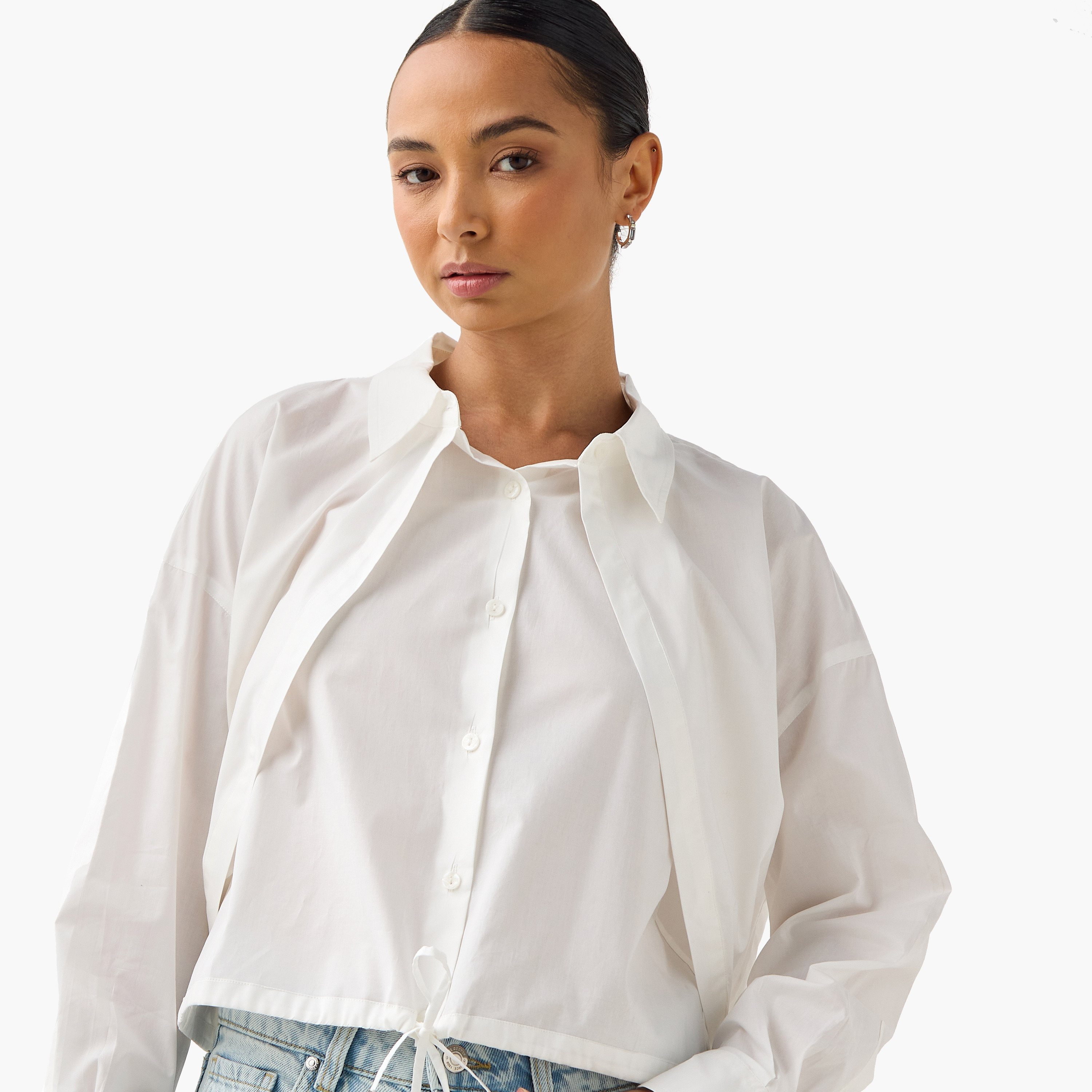 Layered Cotton Shirt with Tie-Ups-women-clothing-shirtsandblouses-shirts-image-4