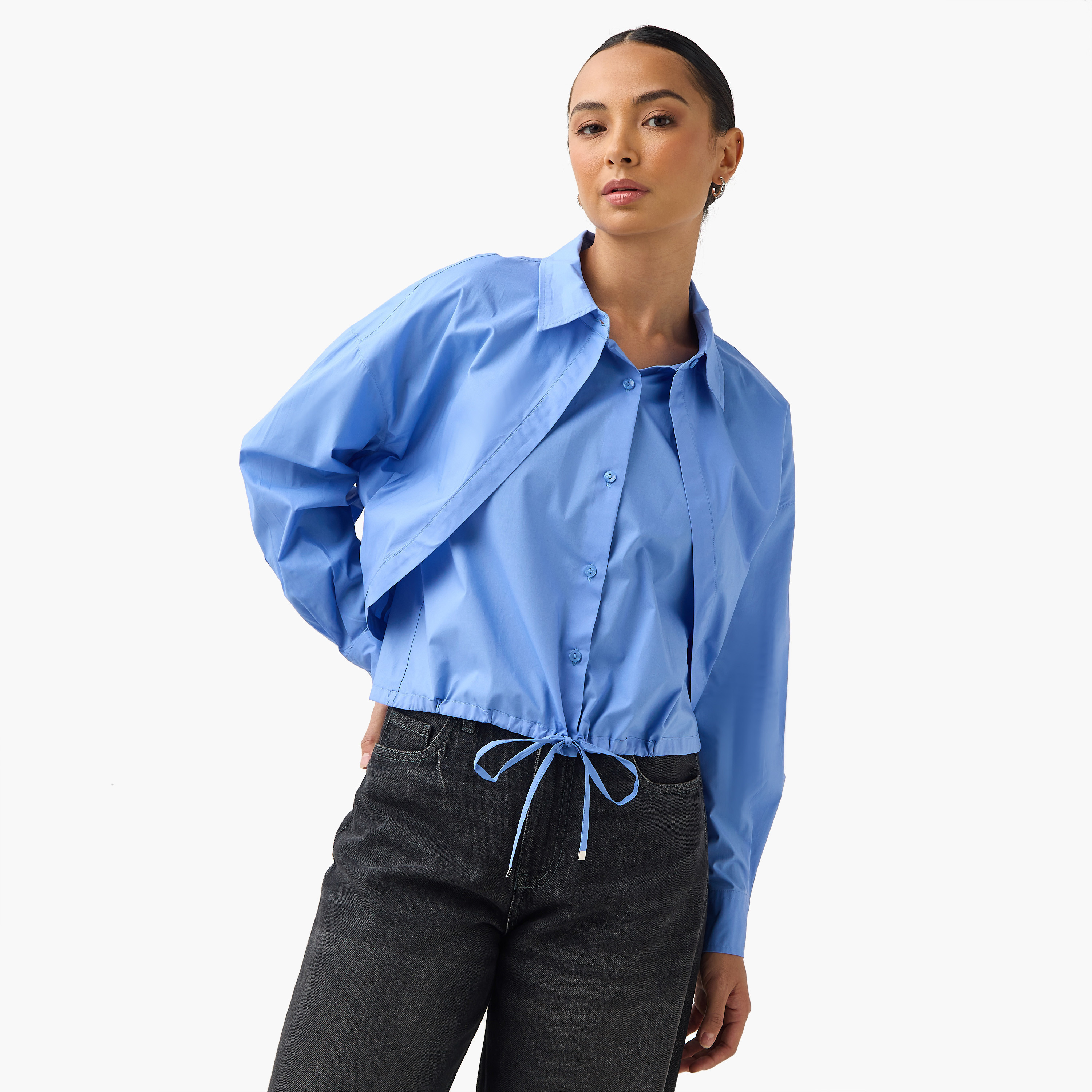 Layered Cotton Shirt with Tie-Ups-women-clothing-shirtsandblouses-shirts-image-7