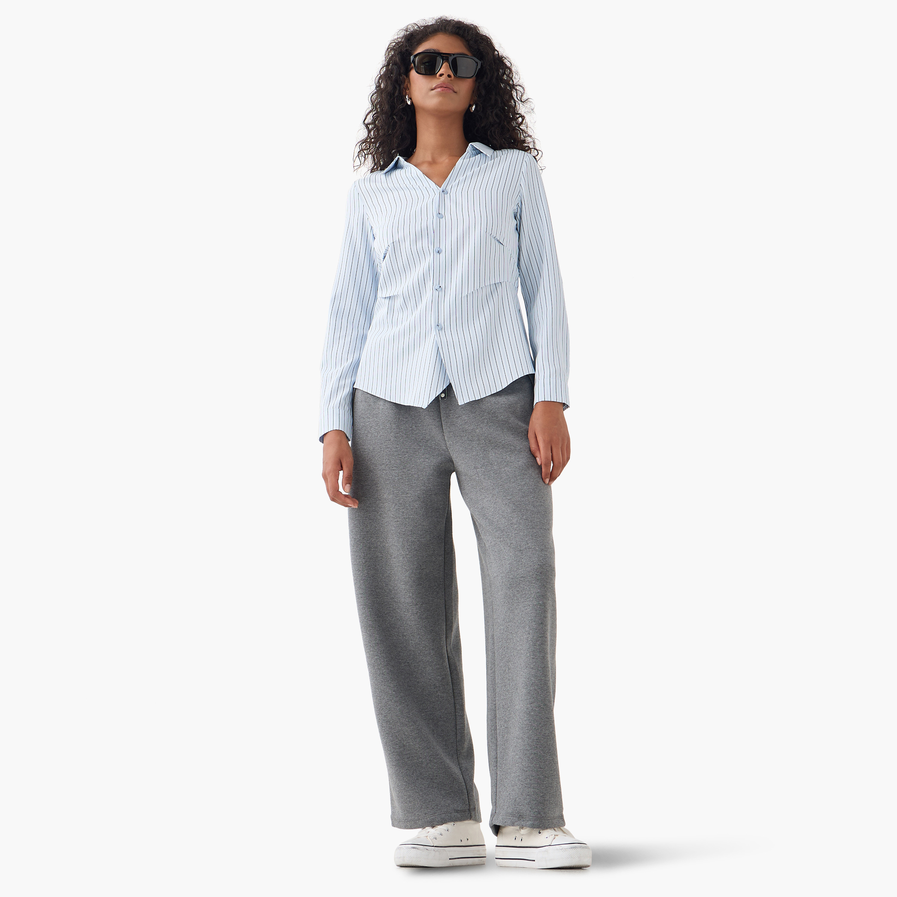 Slim Fit Striped Collared Shirt-women-clothing-shirtsandblouses-shirts-image-2