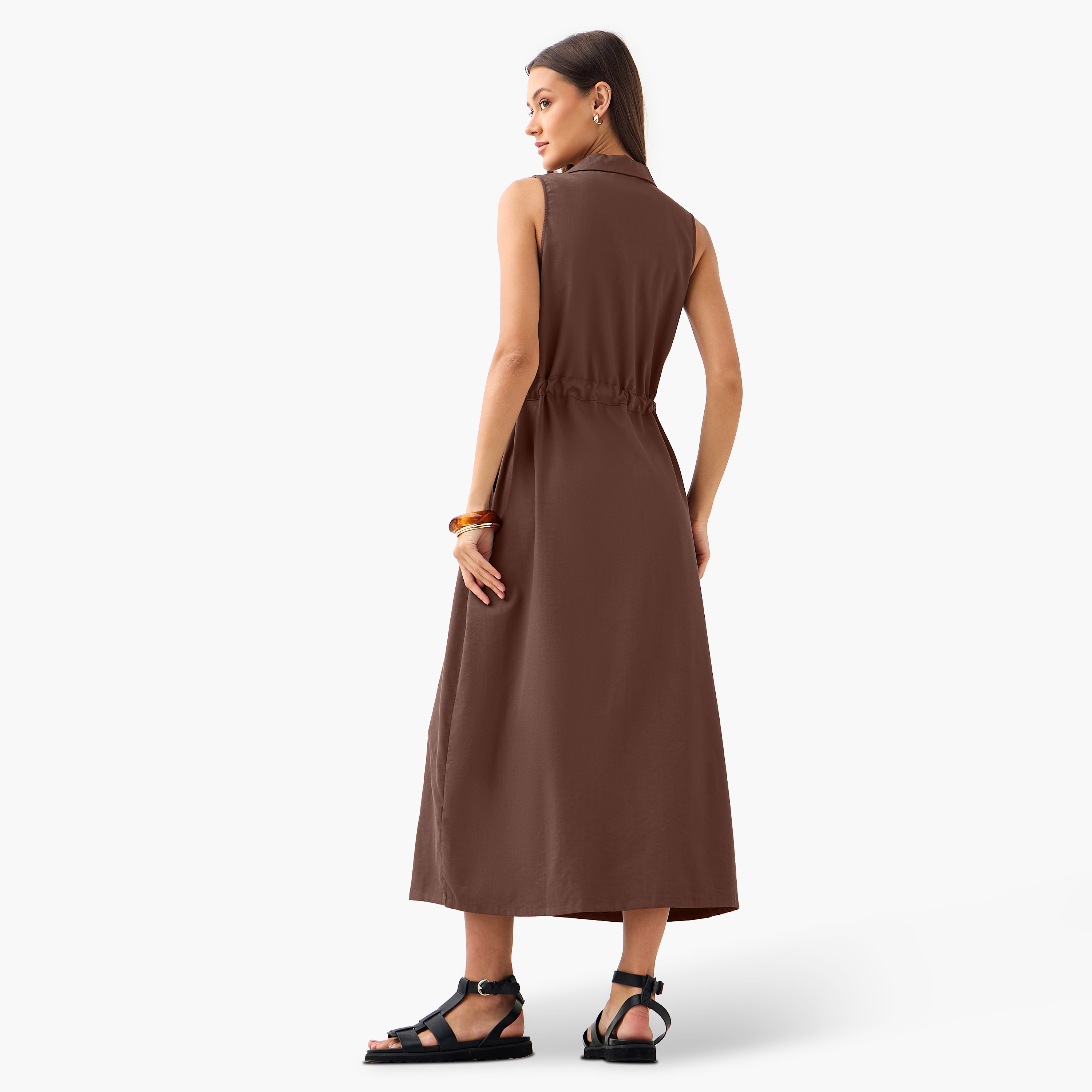 Sleeveless Midi Shirt Dress with Detachable Belt and Pockets-women-clothing-dresses-image-3
