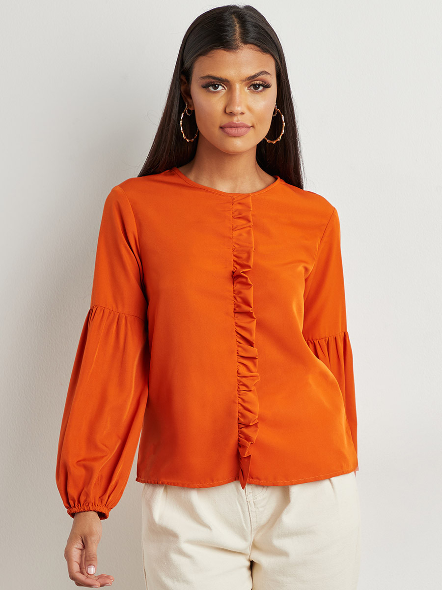 بلوزة بأكمام منفوخة وتفاصيل كشكش-women-clothing-shirtsandblouses-blouses-image-2