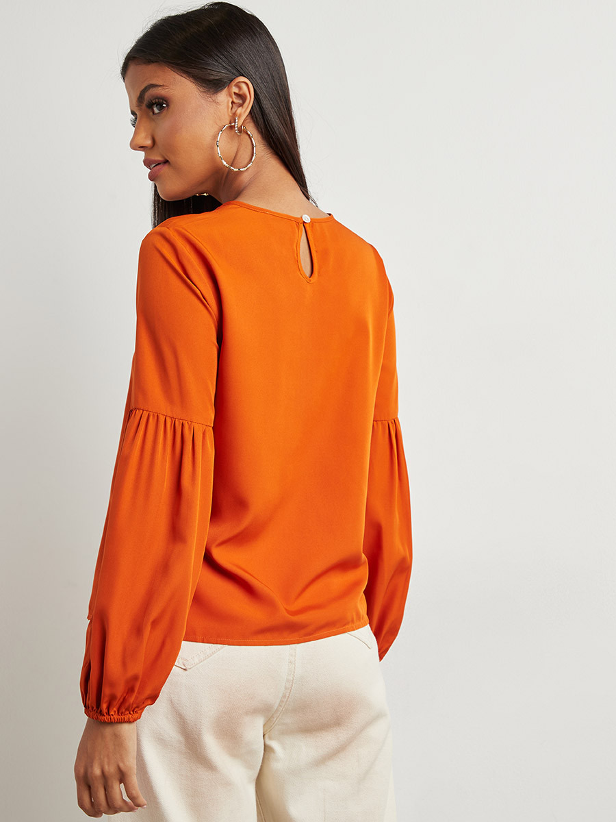 بلوزة بأكمام منفوخة وتفاصيل كشكش-women-clothing-shirtsandblouses-blouses-image-4