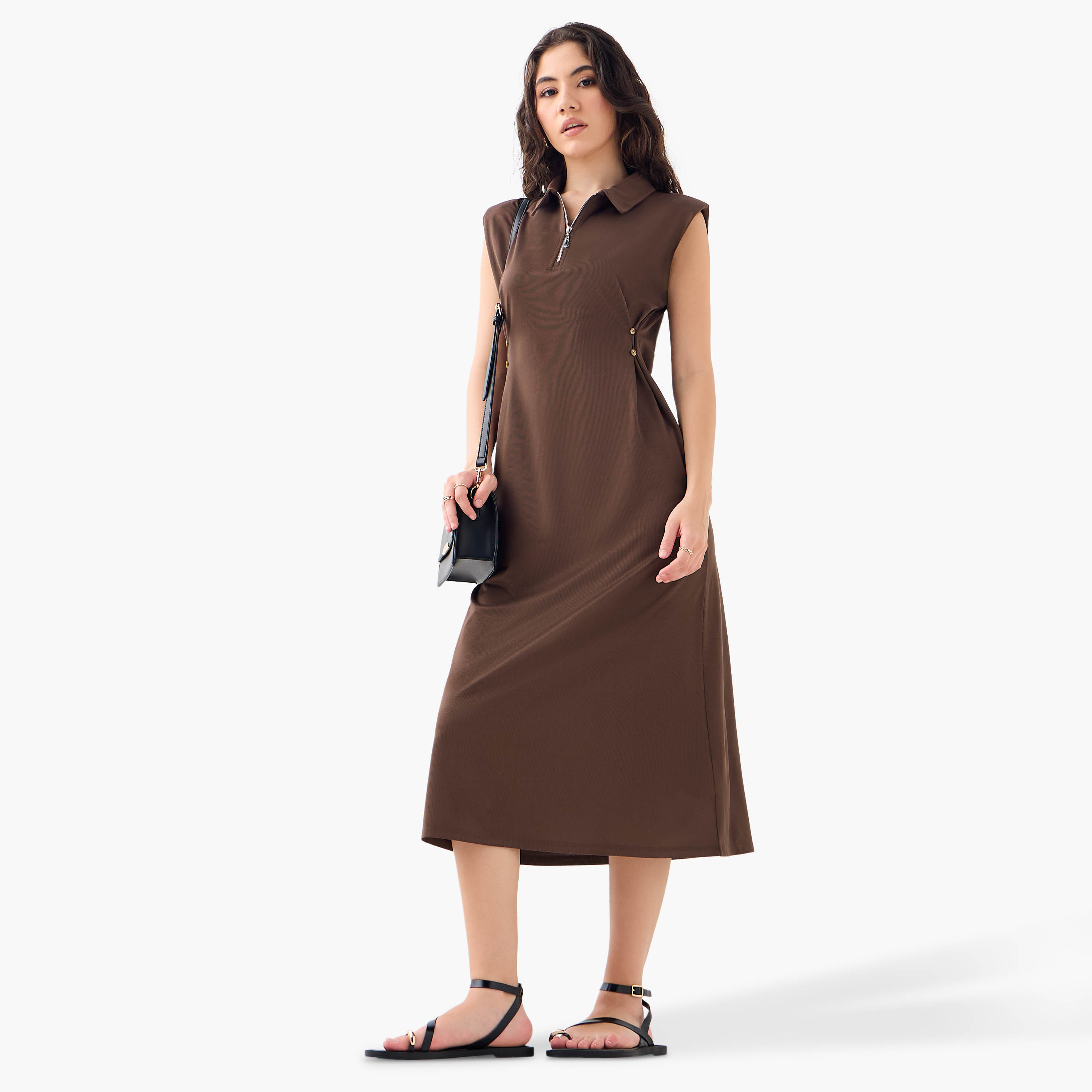 Textured Sleeveless Polo Dress-women-clothing-dresses-image-1