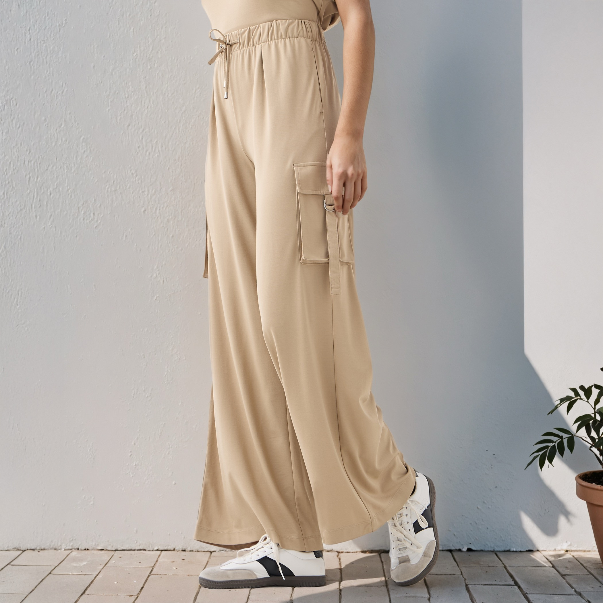 Regular Fit Cargo Pants with Drawstring Closure-women-clothing-bottoms-trousers-image-1