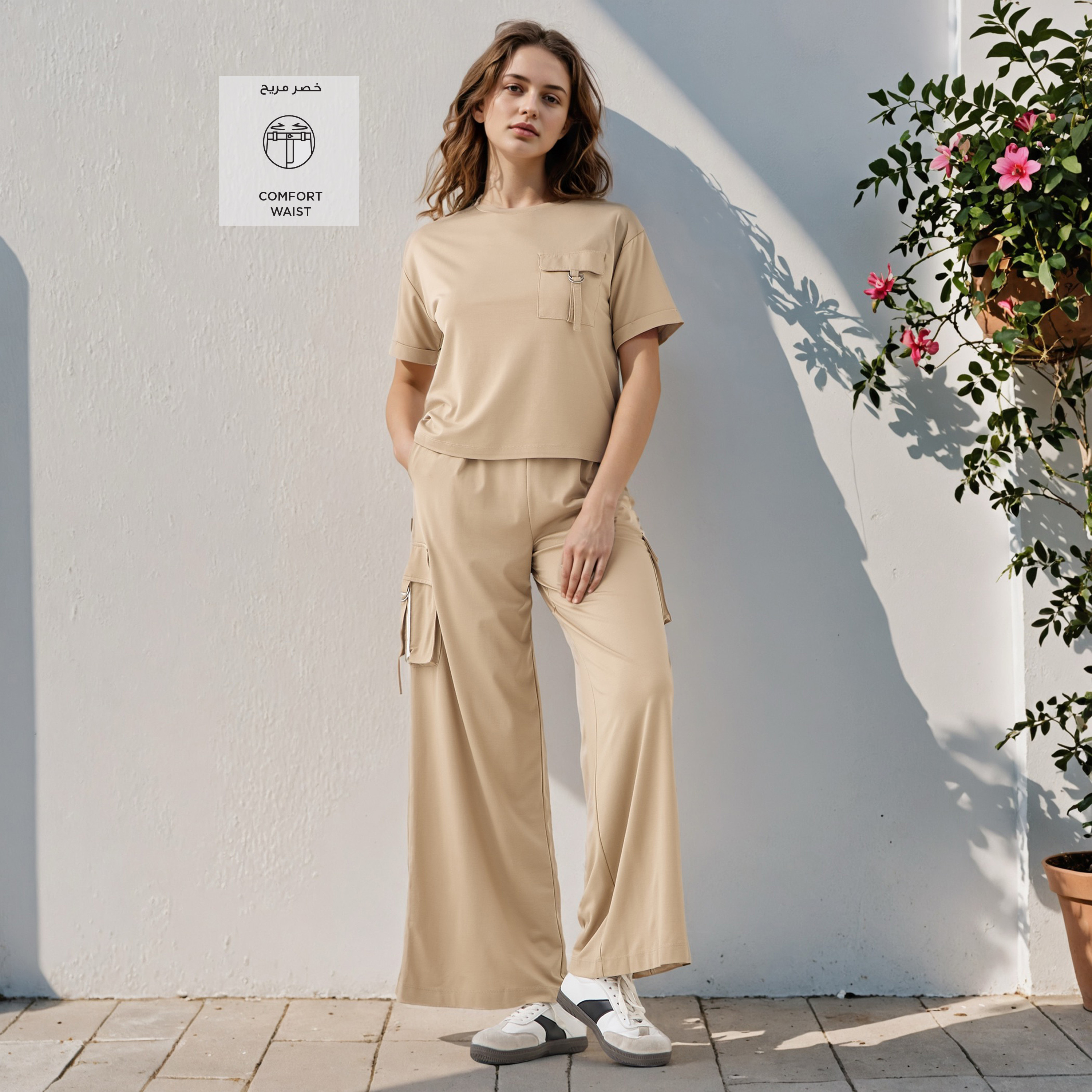 Regular Fit Cargo Pants with Drawstring Closure-women-clothing-bottoms-trousers-image-2