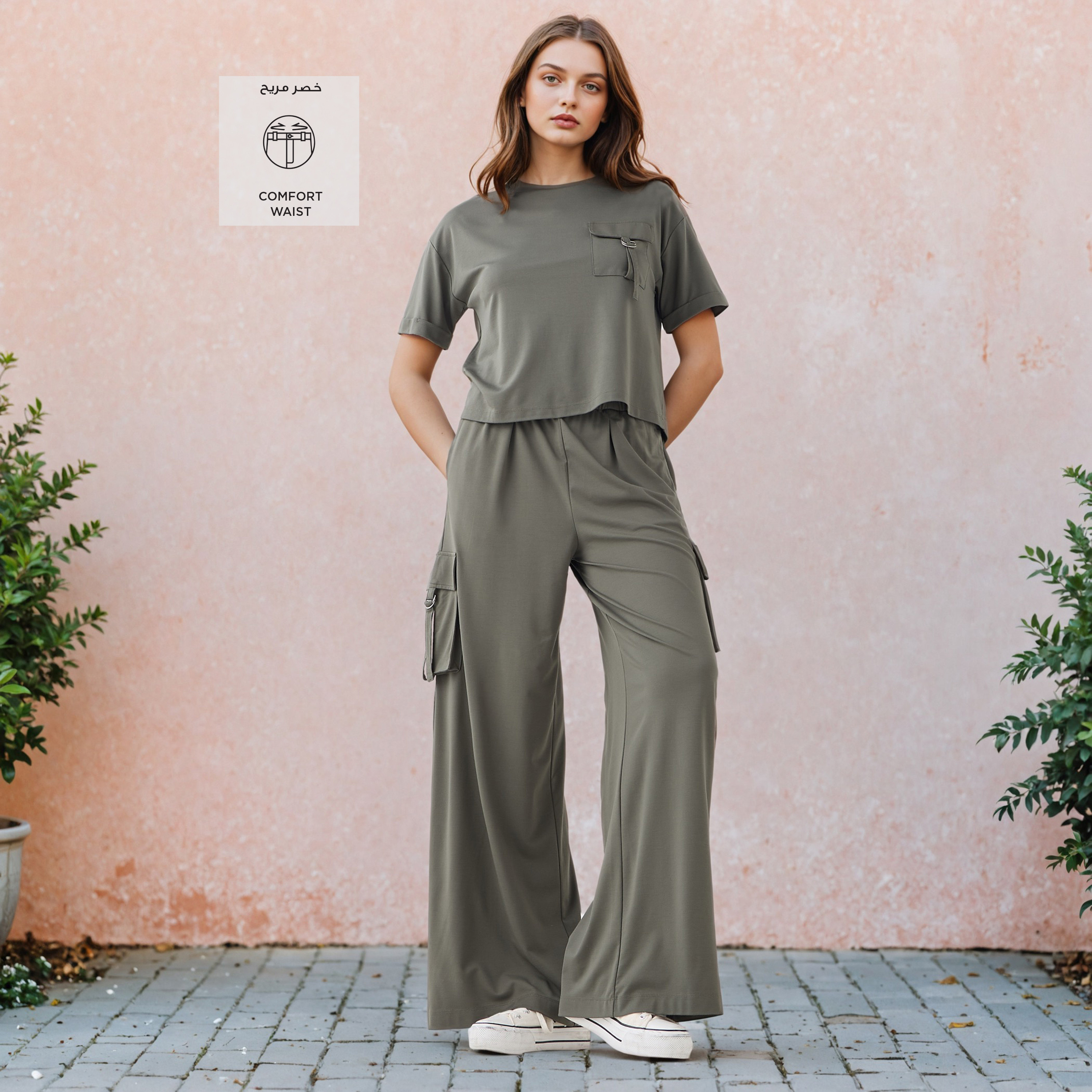 Regular Fit Cargo Pants with Drawstring Closure-women-clothing-bottoms-trousers-image-2
