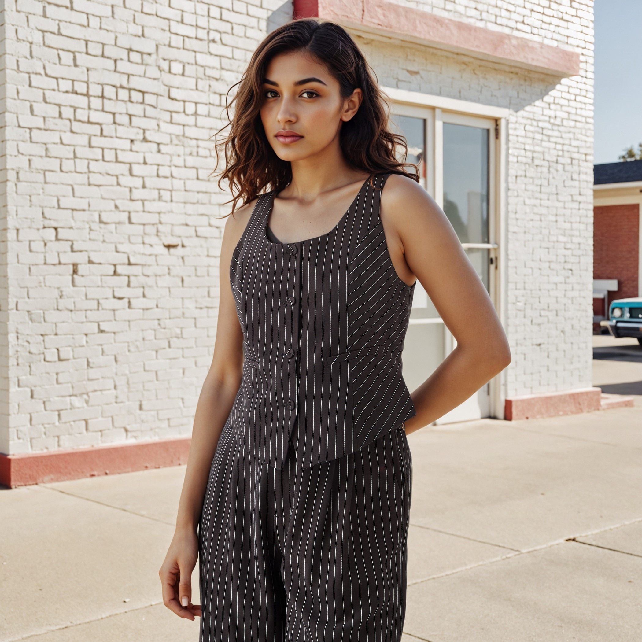 Striped Round Neck Linen Blend  Waistcoat-women-winterwear-coatsandjackets-waistcoats-image-1