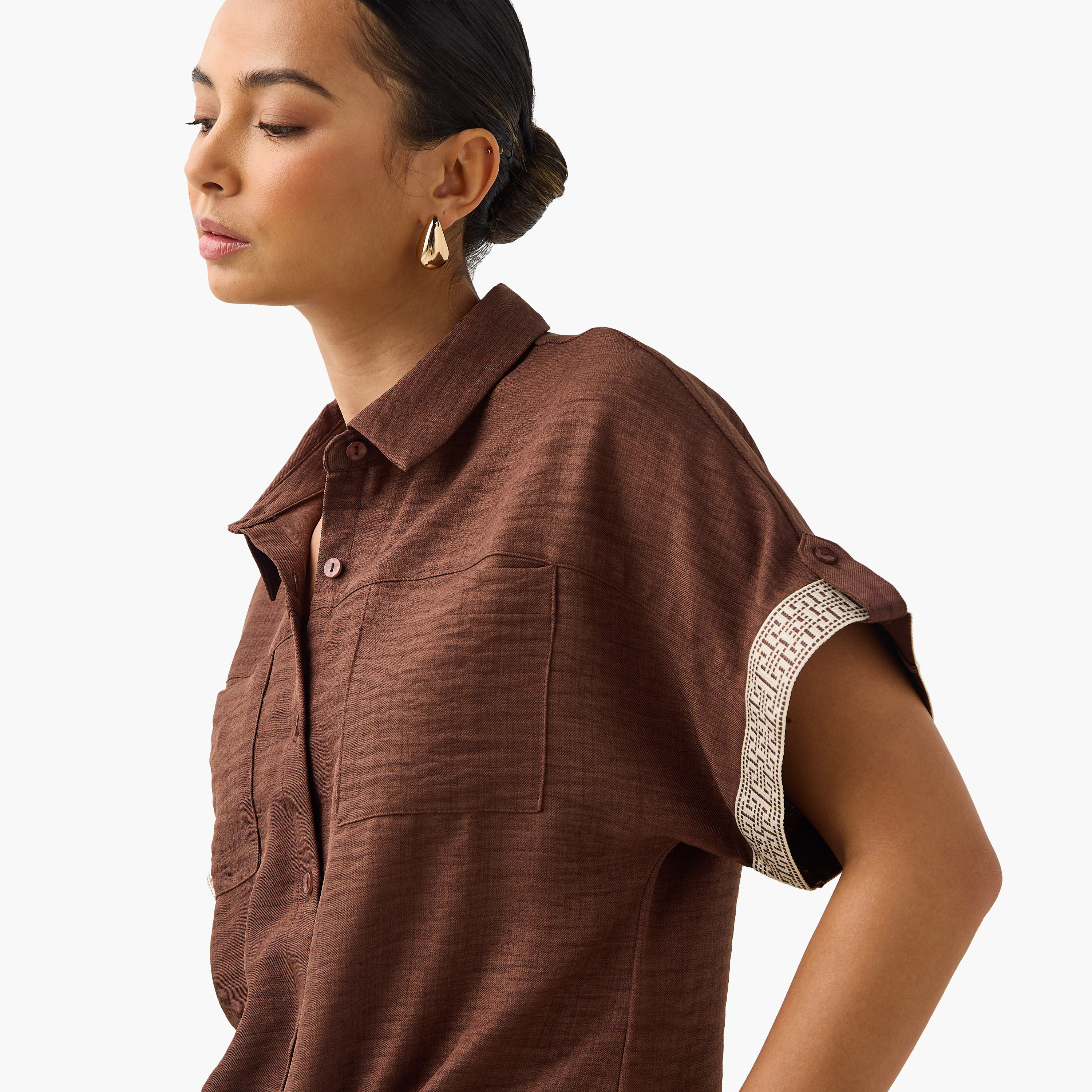 Panel Detail Crop Shirt with Knot and Pockets-women-clothing-shirtsandblouses-shirts-image-4