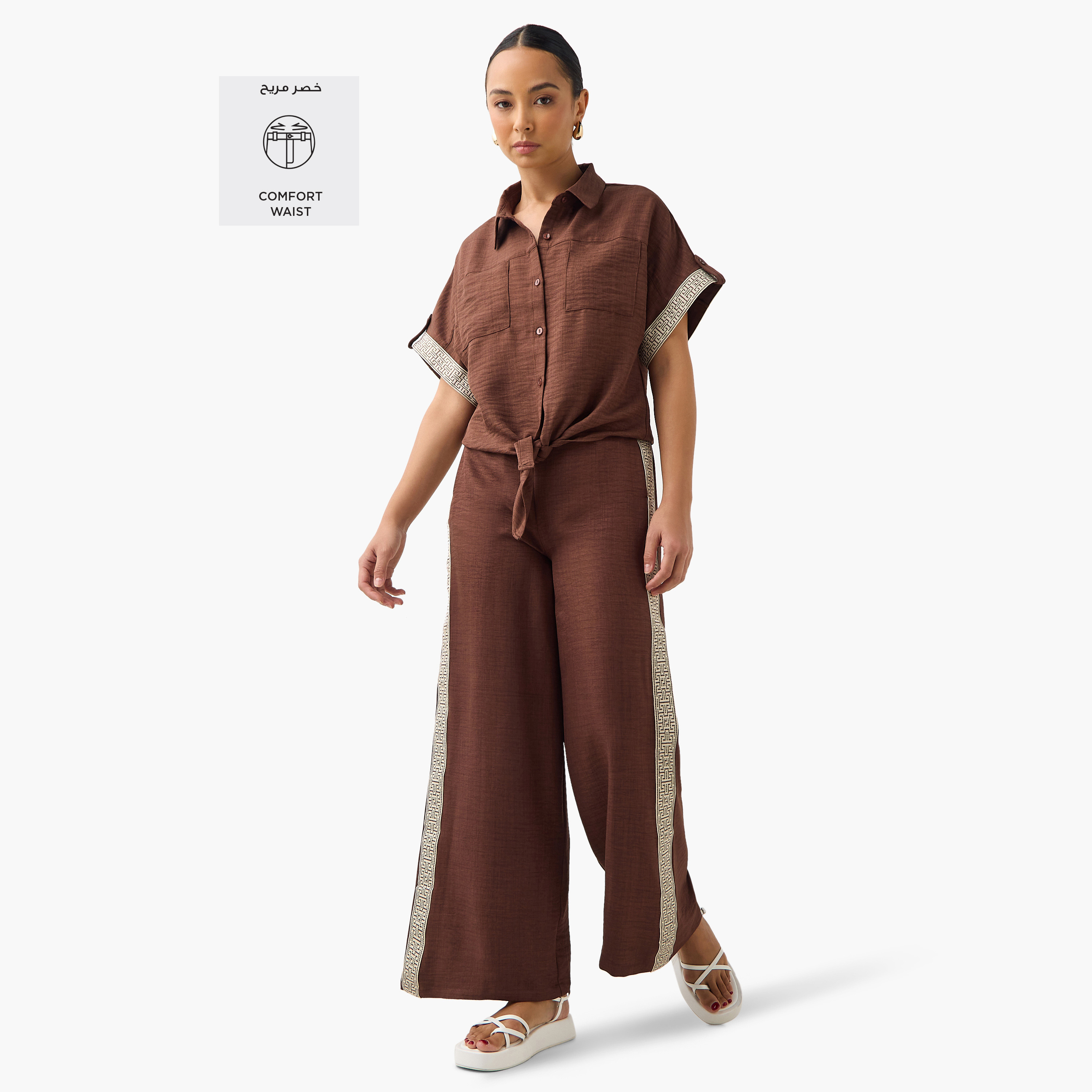 Panel Detail Regular Fit Pants with Semi-Elasticated Waistband-women-clothing-coordsets-image-2