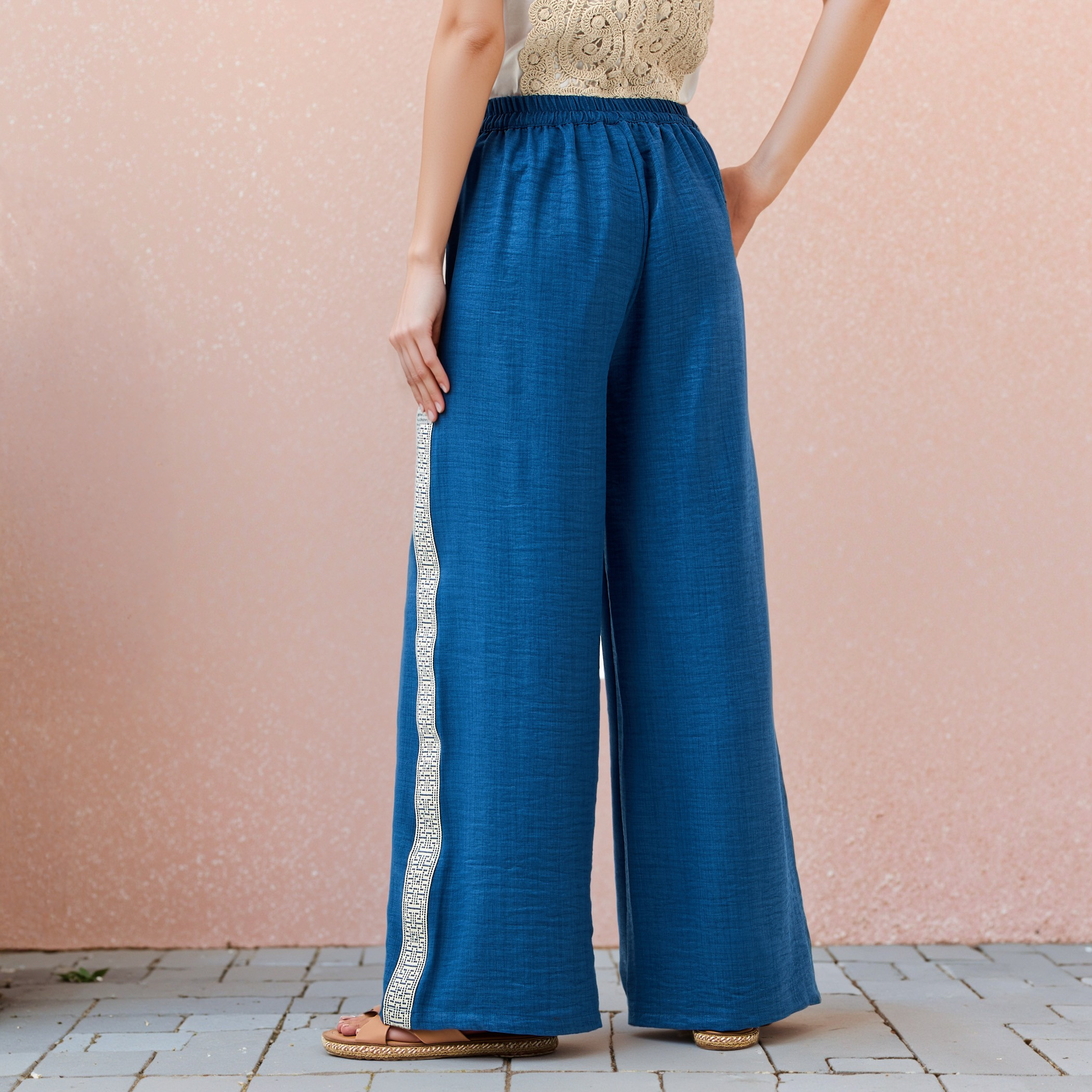 Panel Detail Regular Fit Pants with Semi-Elasticated Waistband-women-clothing-coordsets-image-3