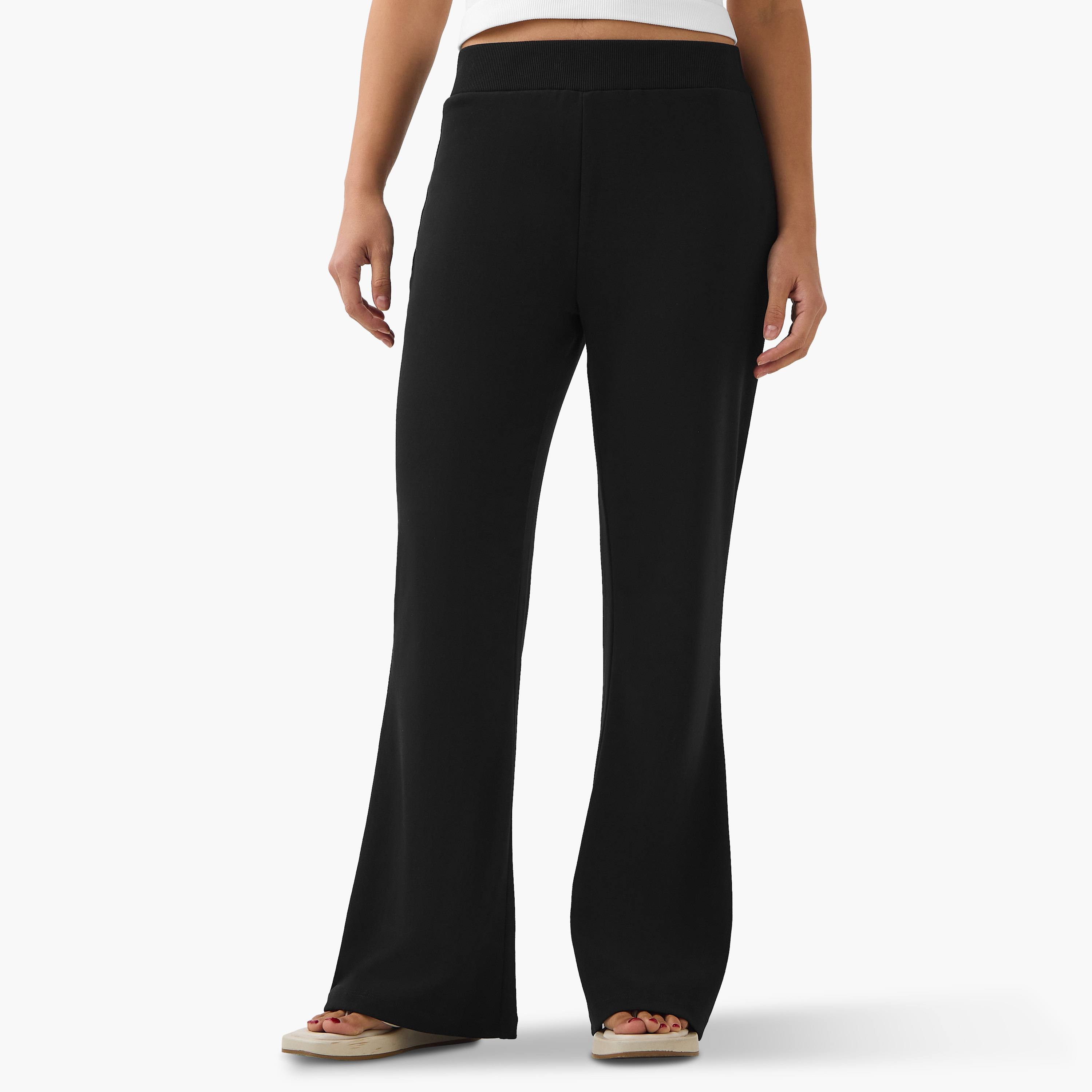 بنطلون ليقنز واسع سادة بخصر مطاطي -women-clothing-bottoms-leggings-image-1