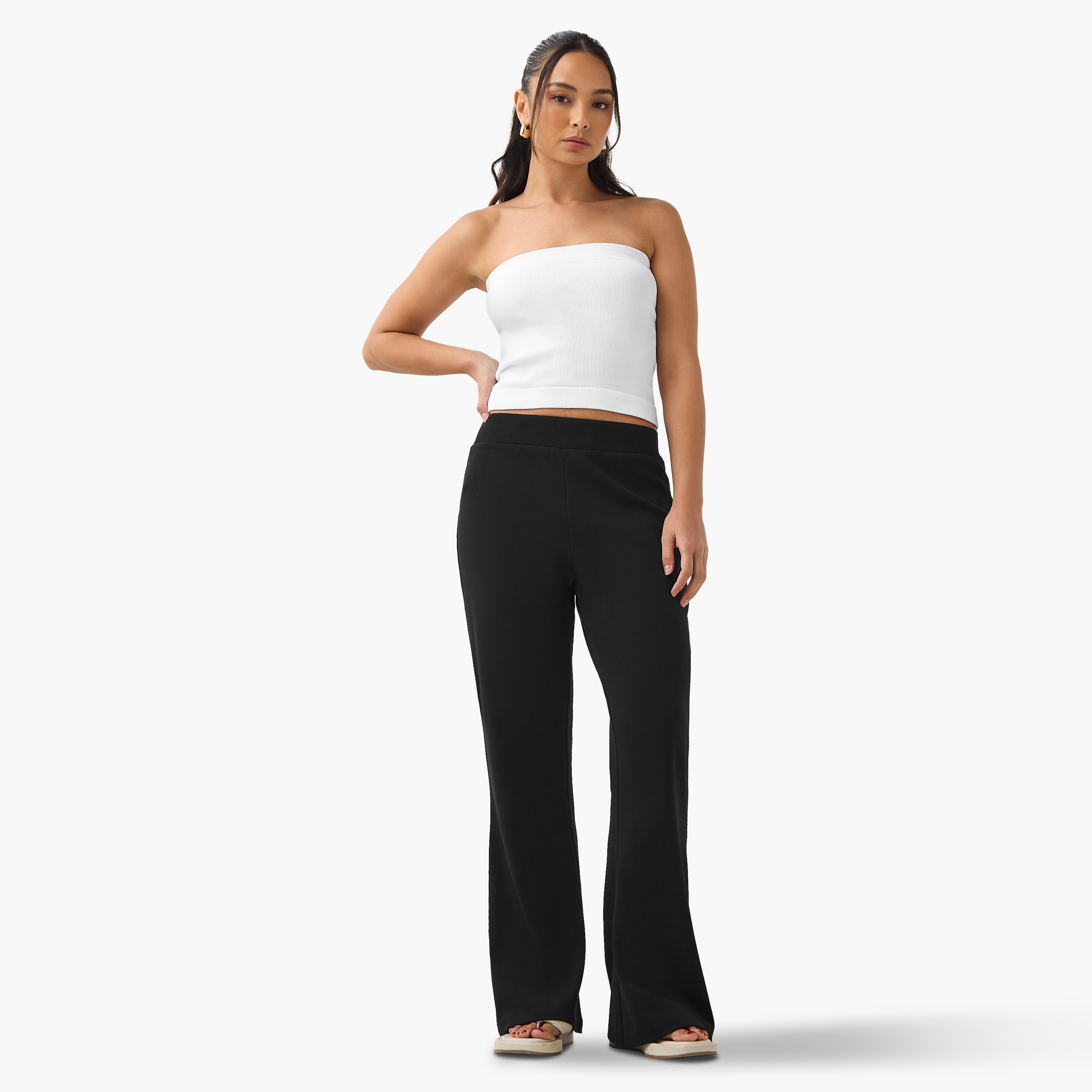 بنطلون ليقنز واسع سادة بخصر مطاطي -women-clothing-bottoms-leggings-image-2