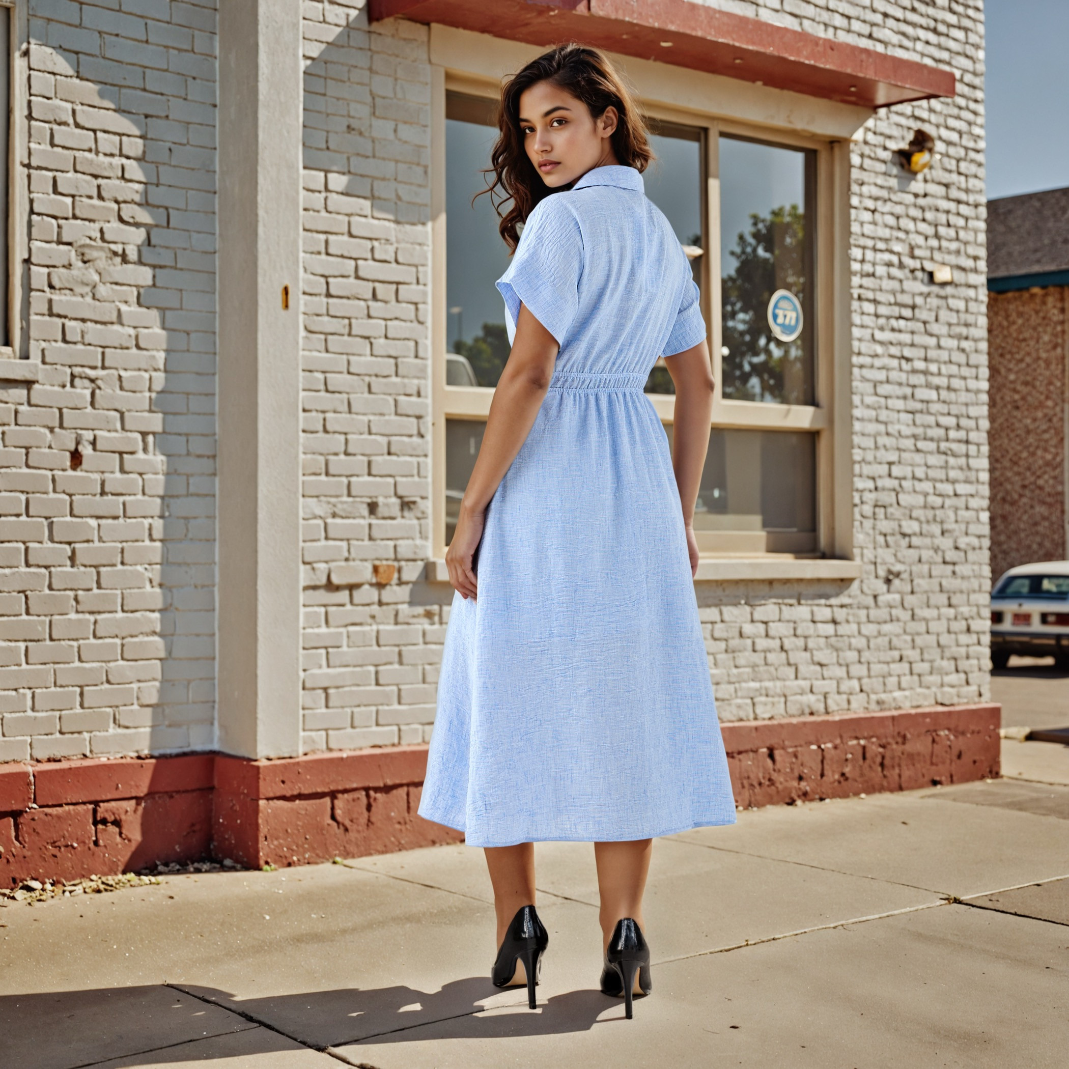 Belted Shirt Dress with Extended Short Sleeves-women-clothing-dresses-image-3