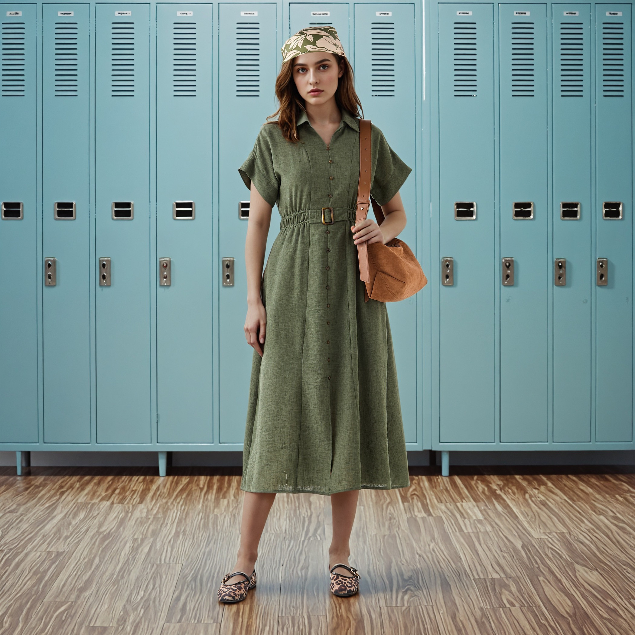 Belted Shirt Dress with Extended Short Sleeves-women-clothing-dresses-image-2