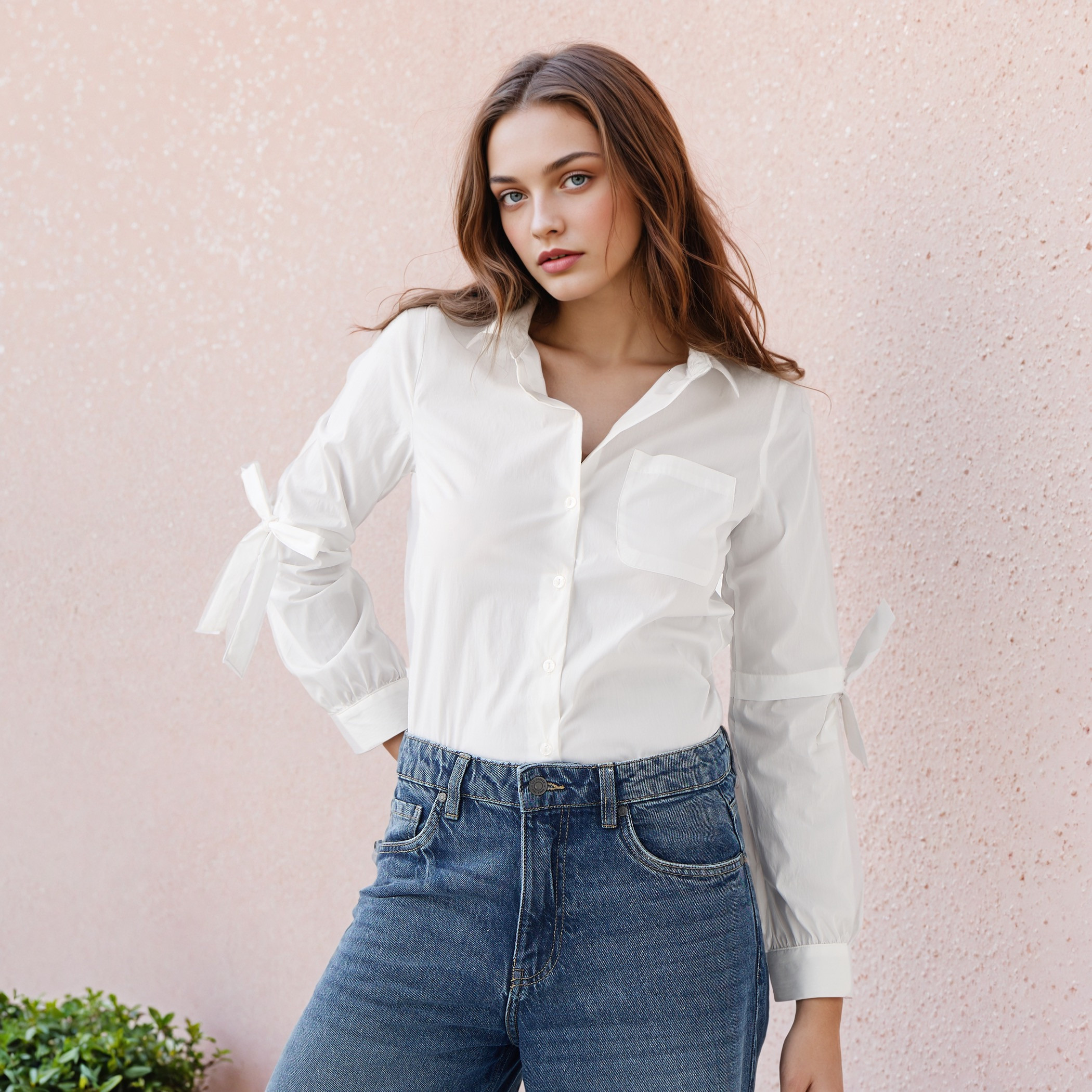Sheer Textured Shirt with Chest Pocket and Tie-Up Detail-women-clothing-shirtsandblouses-shirts-image-1