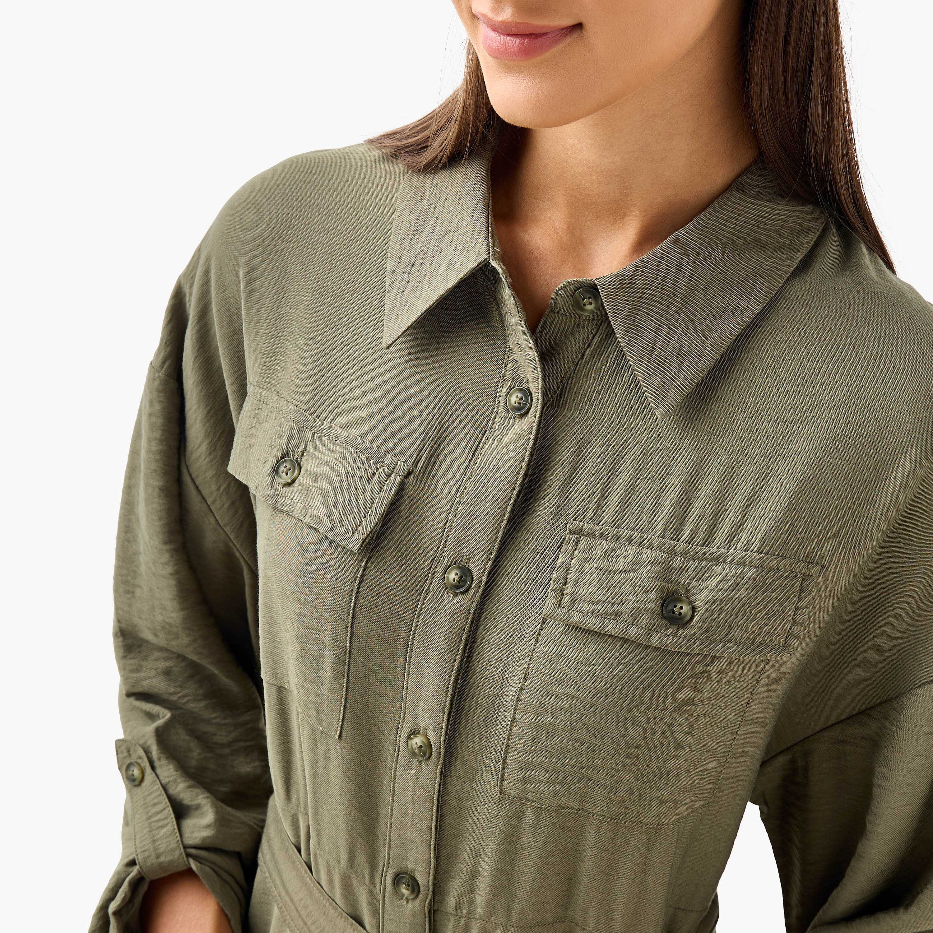 Maxi Shirt Dress with Pockets and Detachable Belt-women-clothing-dresses-image-4
