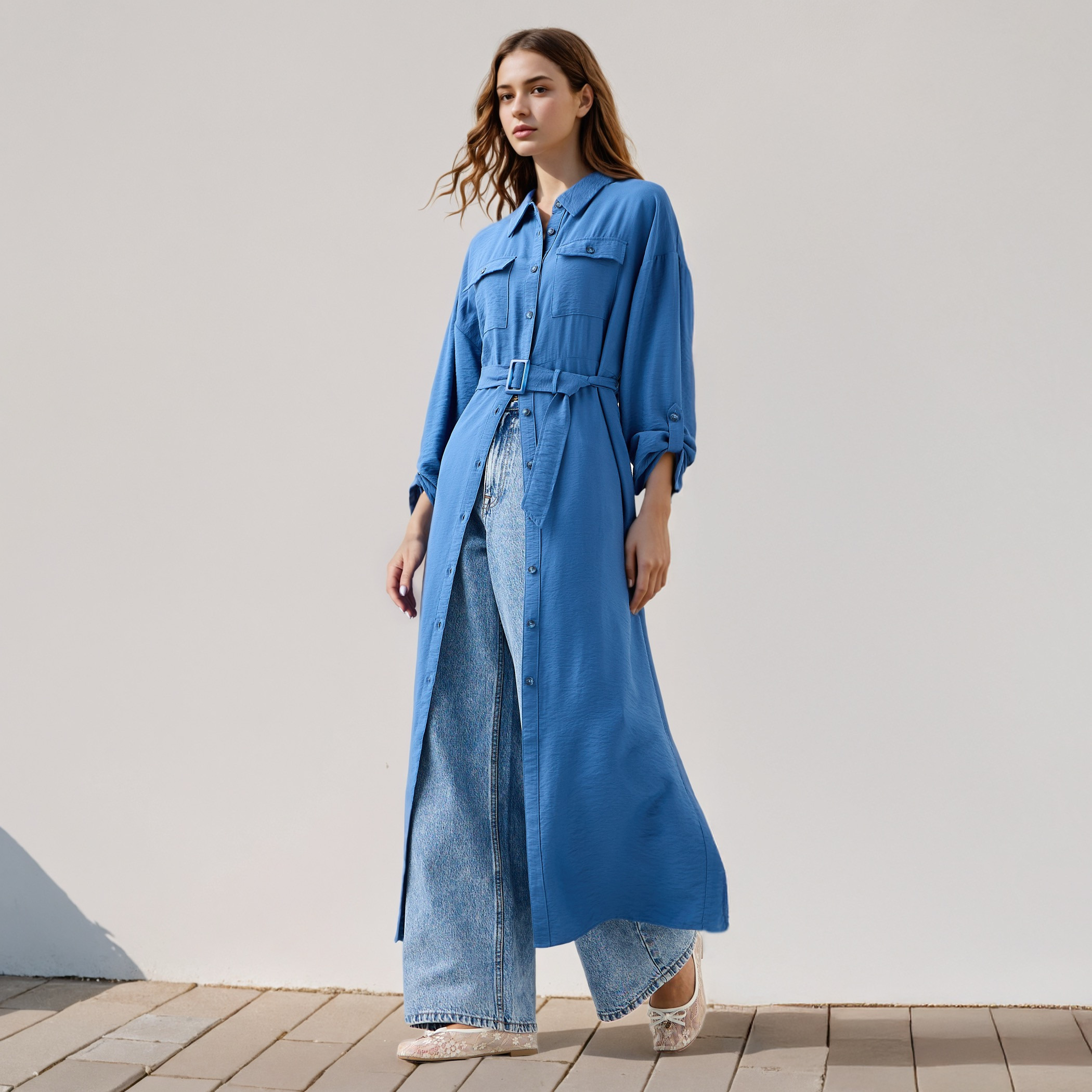 Maxi Shirt Dress with Pockets and Detachable Belt-women-clothing-dresses-image-2
