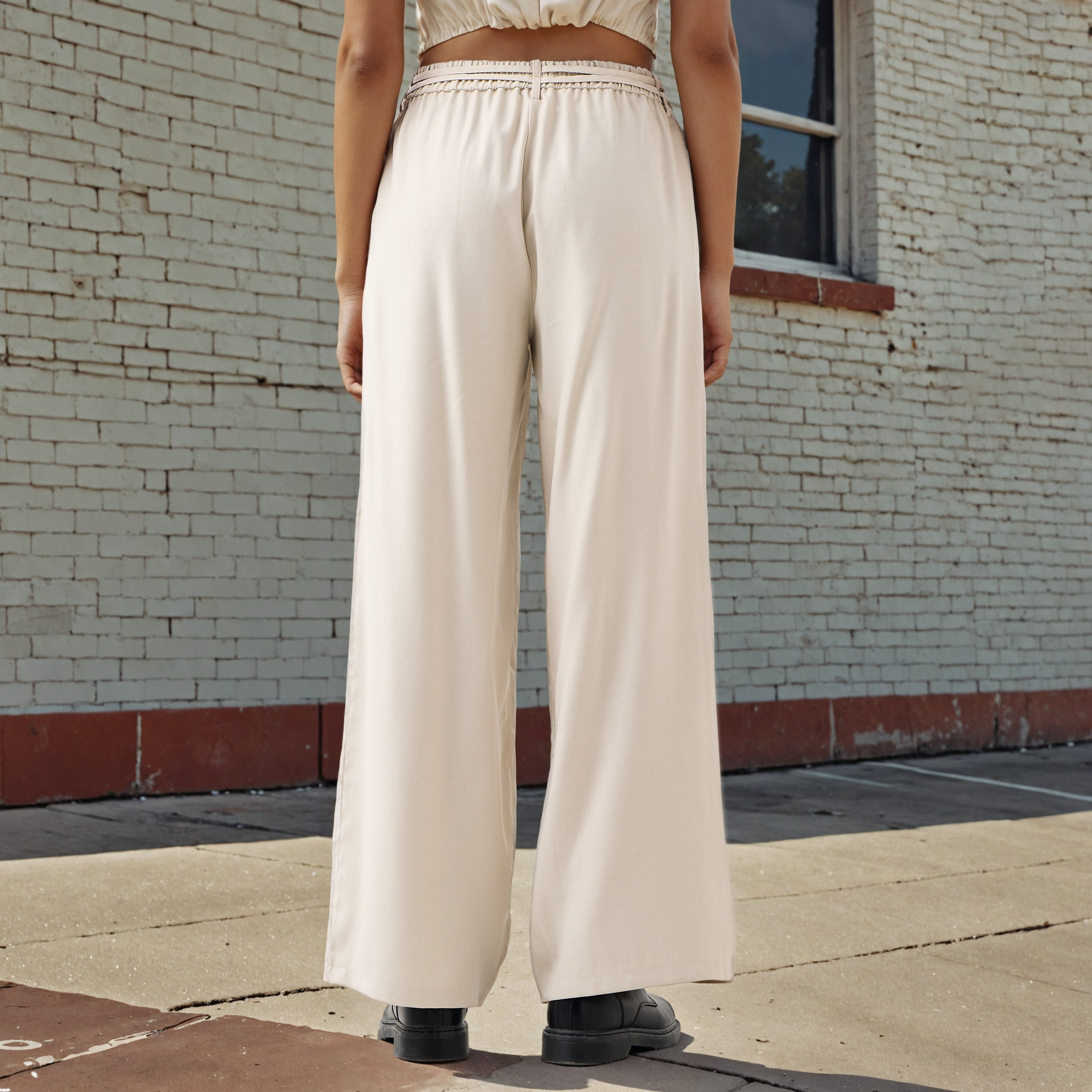 Regular Fit Linen Blend Pants with Tie-Up Belt-women-clothing-bottoms-trousers-image-3