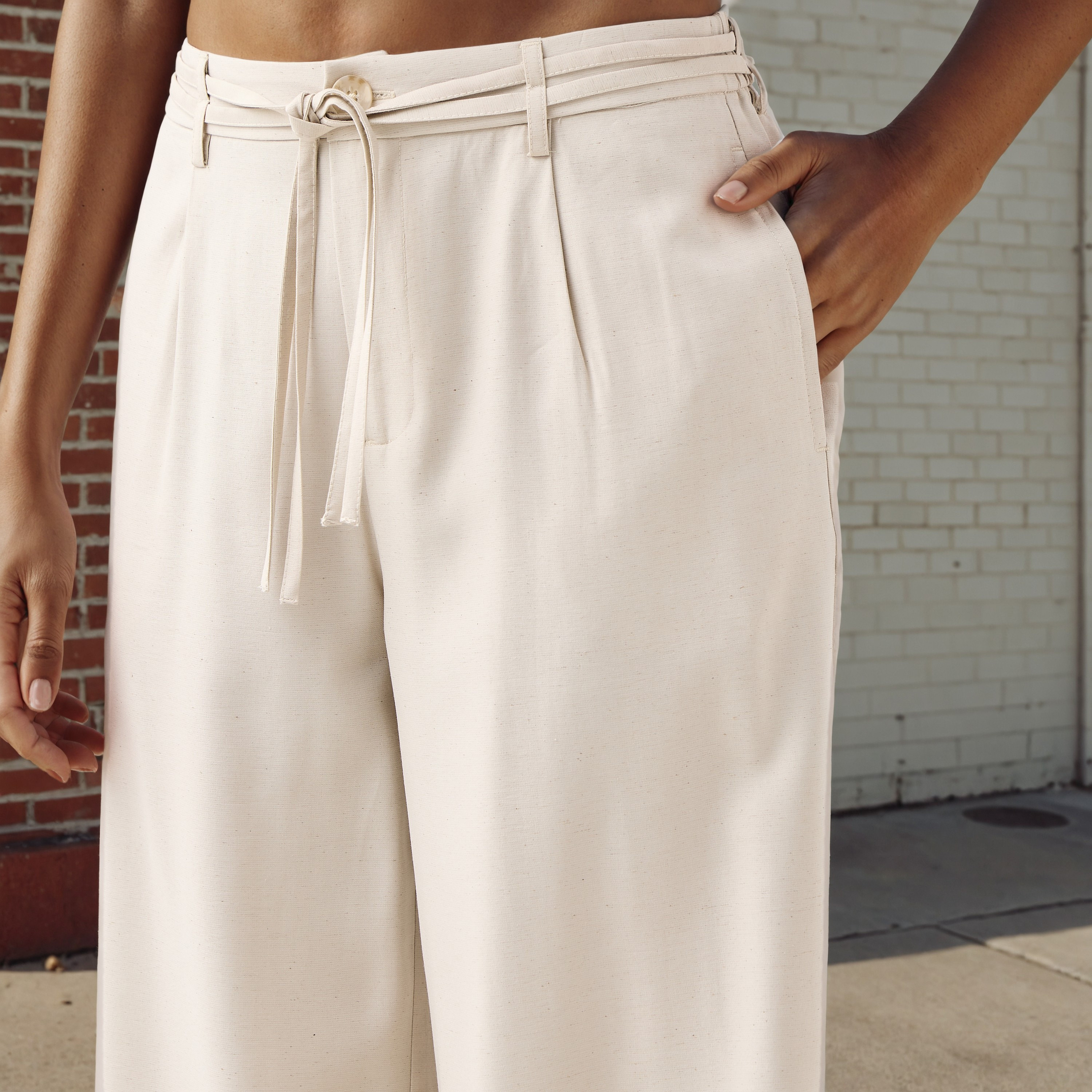 Regular Fit Linen Blend Pants with Tie-Up Belt-women-clothing-bottoms-trousers-image-4