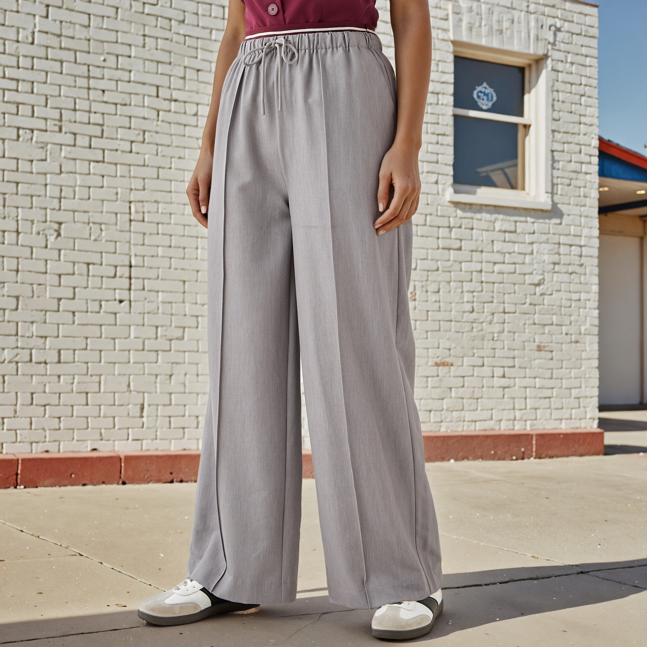 Drawstring Closure Regular Fit Flexi Waist Pants-women-clothing-bottoms-trousers-image-1