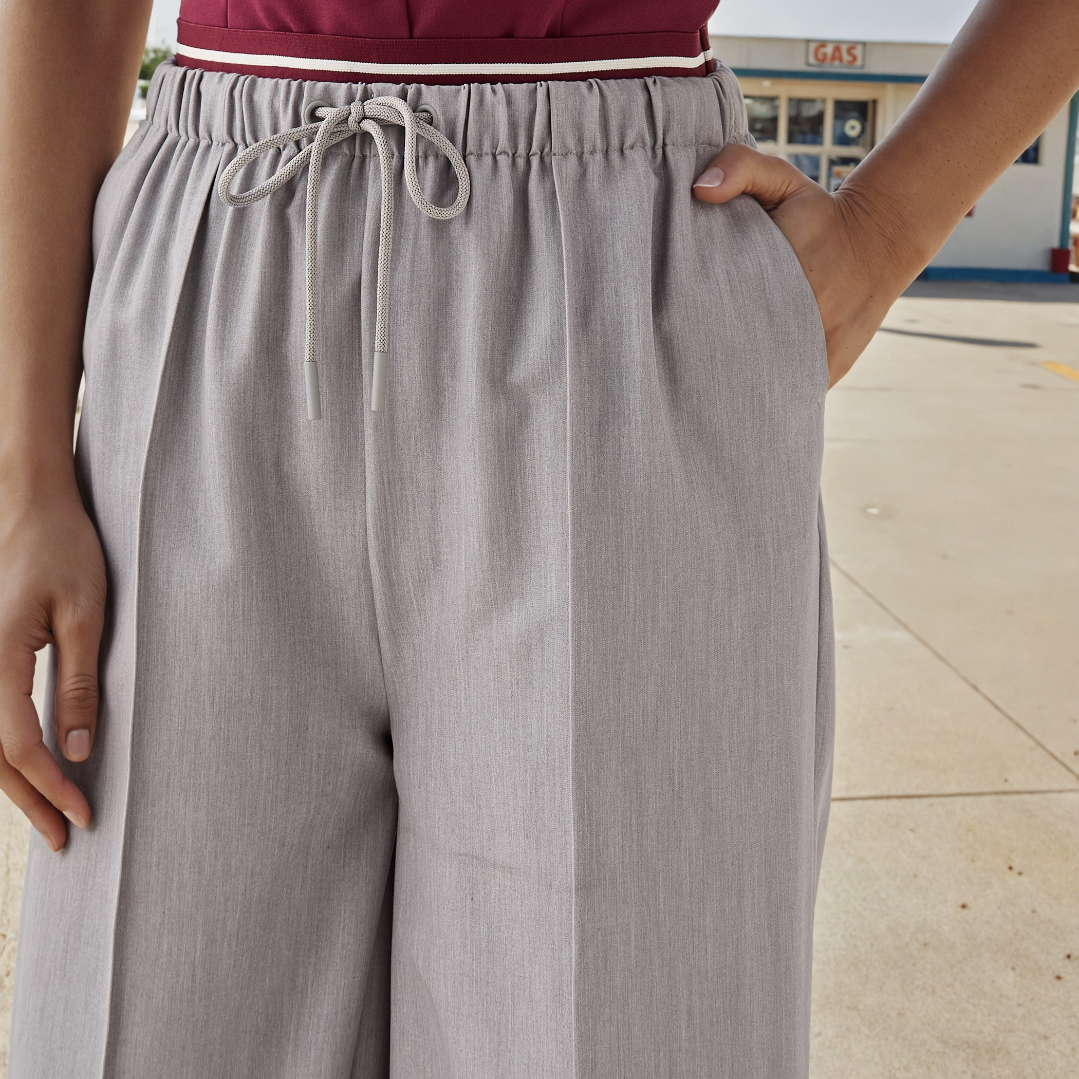Drawstring Closure Regular Fit Flexi Waist Pants-women-clothing-bottoms-trousers-image-4