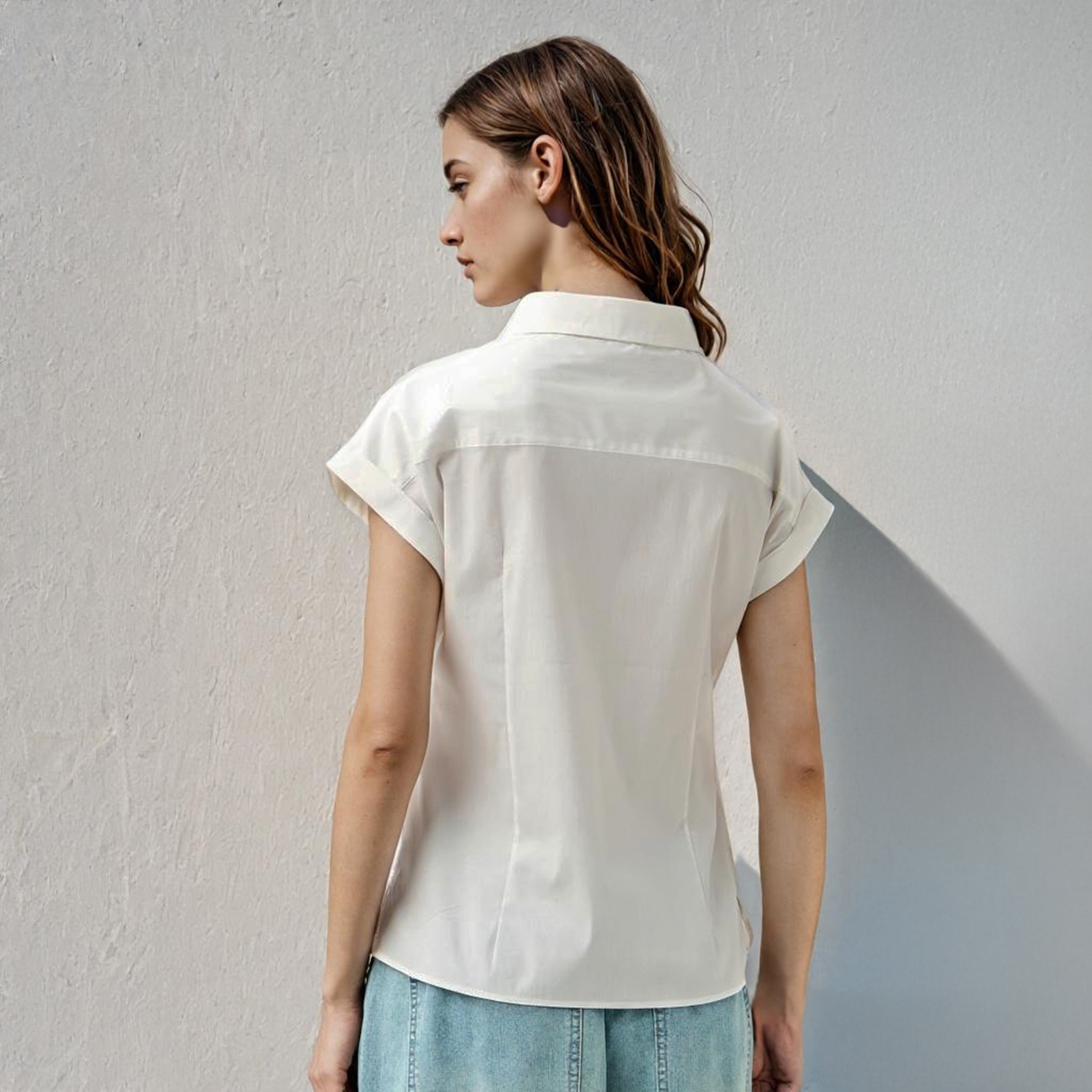 Knot Detail Shirt with Collar and Extended Short Sleeves-women-clothing-shirtsandblouses-shirts-image-3