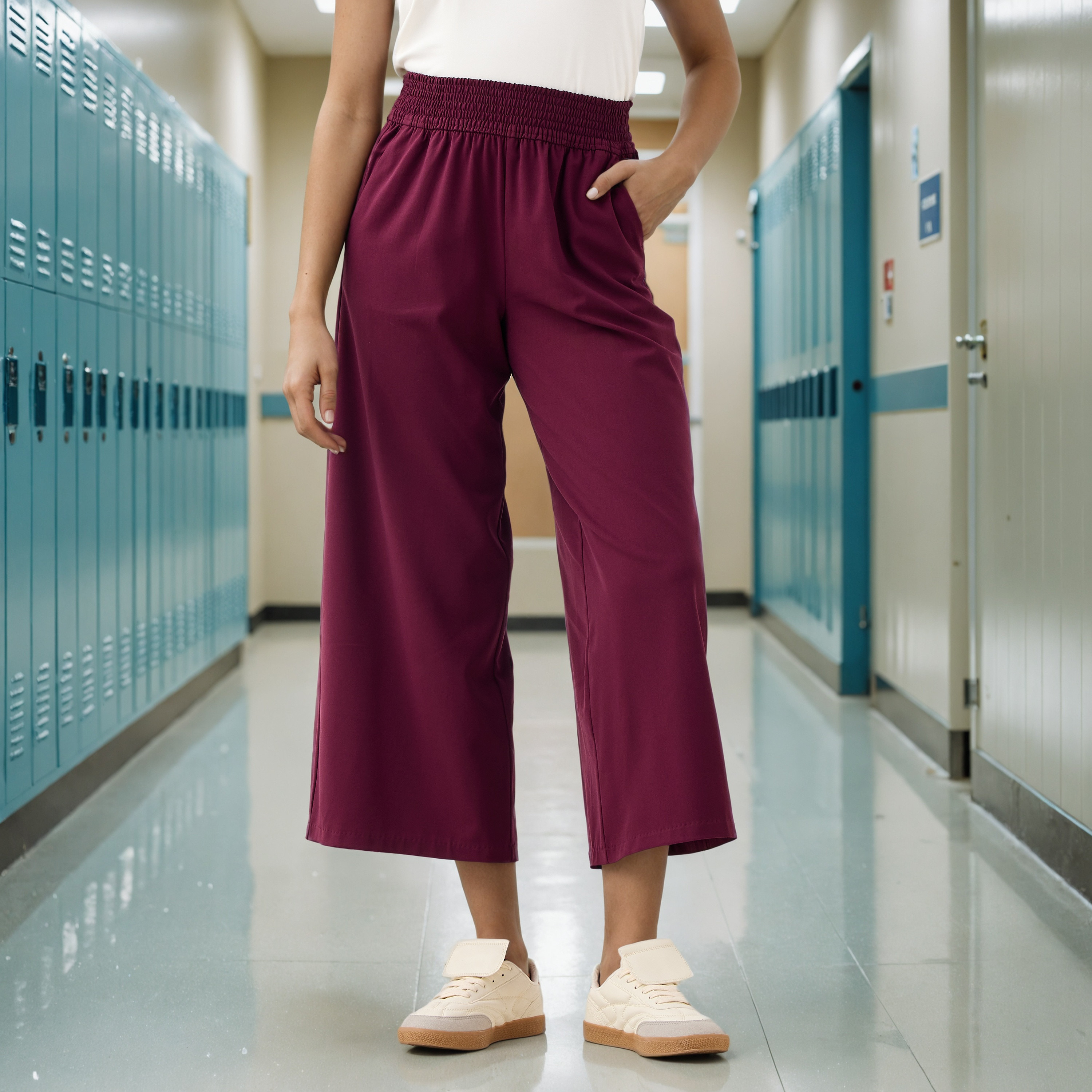 Regular Fit Flexi Waist Culottes with Pockets-women-clothing-bottoms-trousers-image-1