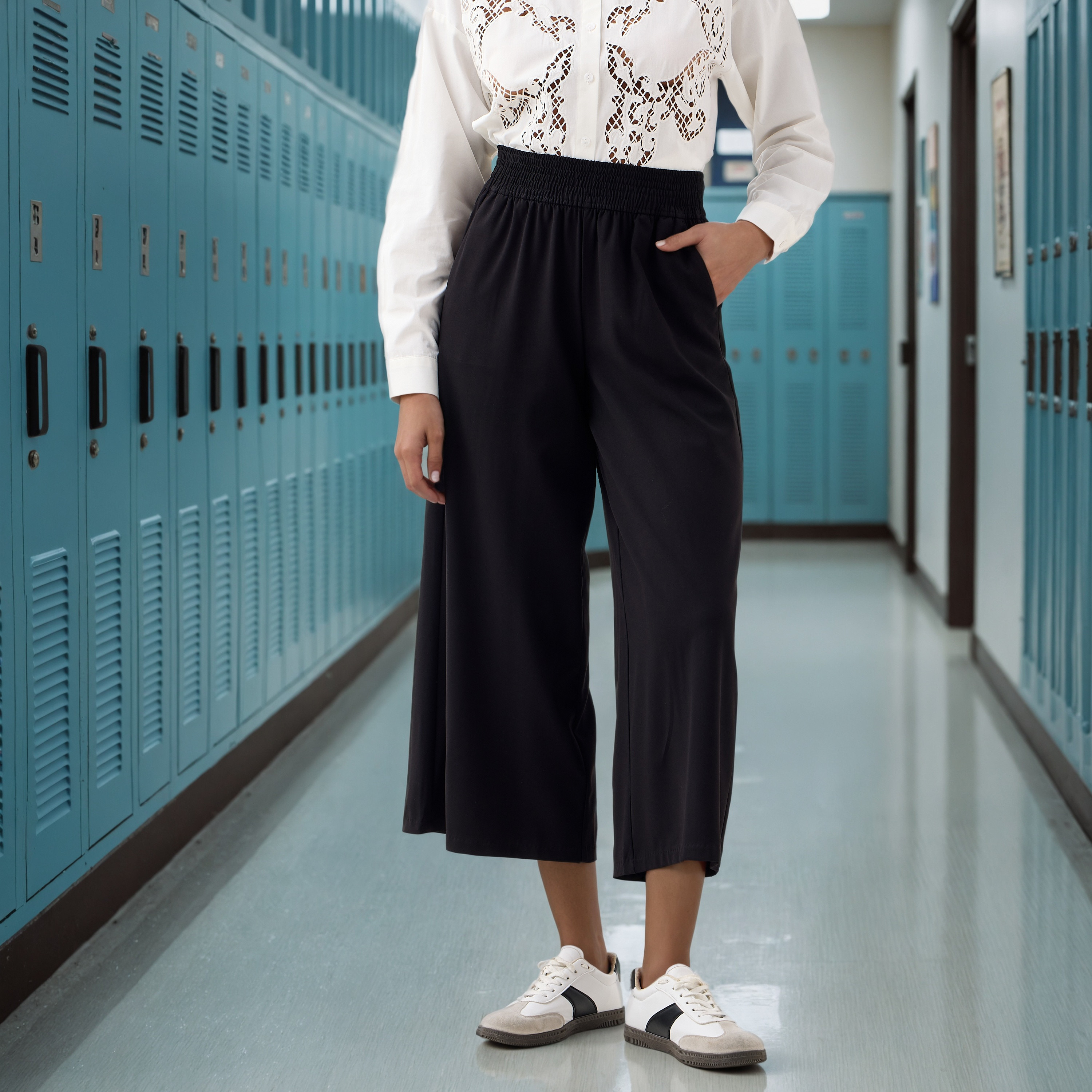 Regular Fit Flexi Waist Culottes with Pockets-women-clothing-bottoms-trousers-image-1