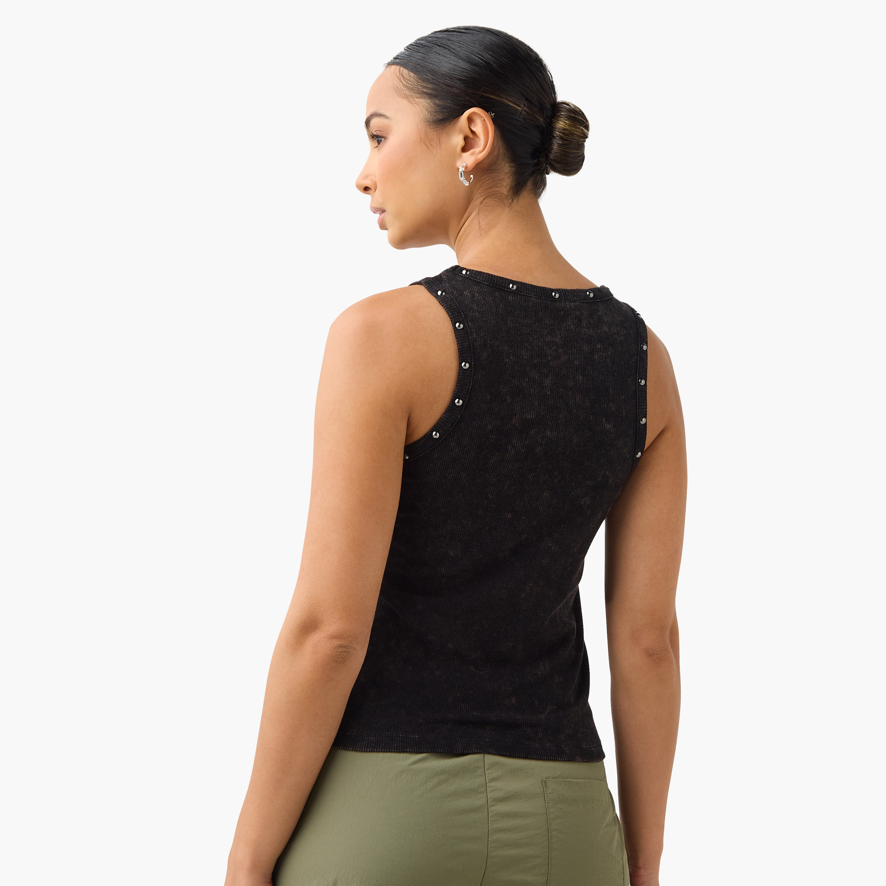 Metallic Eyelet Detail Tank Top-women-clothing-tshirts-image-3