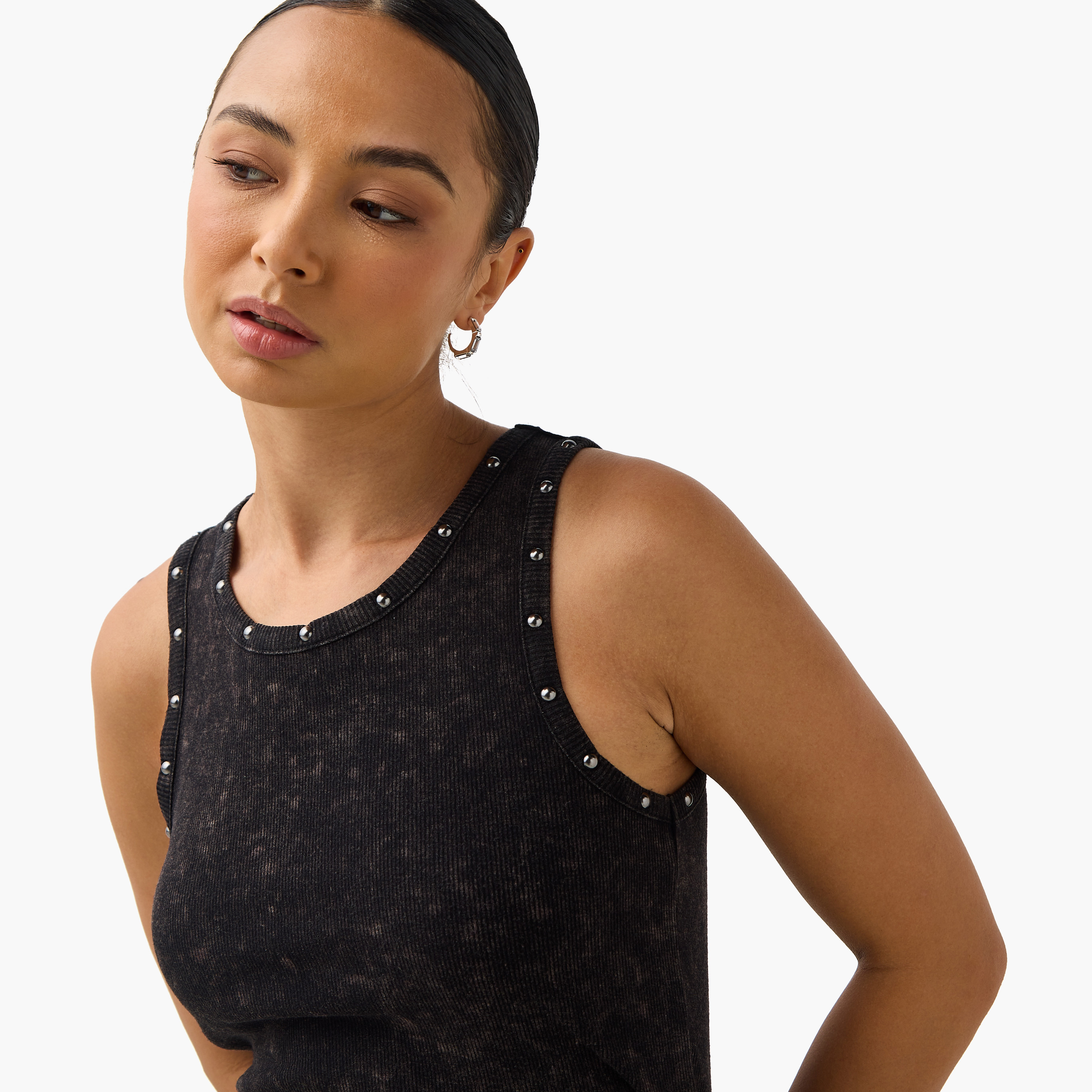 Metallic Eyelet Detail Tank Top-women-clothing-tshirts-image-4