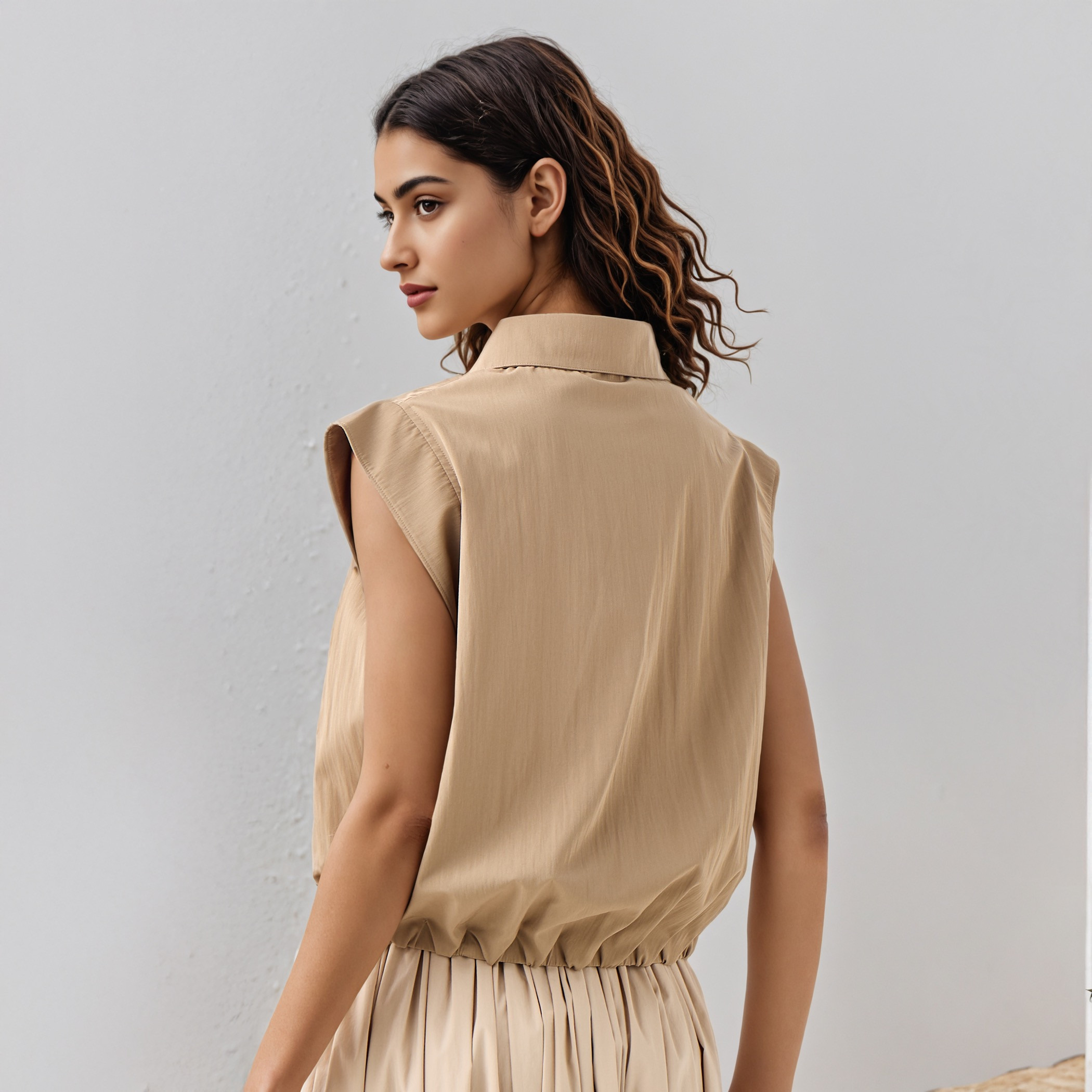 Flap Detail Cap Sleeves Collared Shirt-women-clothing-shirtsandblouses-shirts-image-3