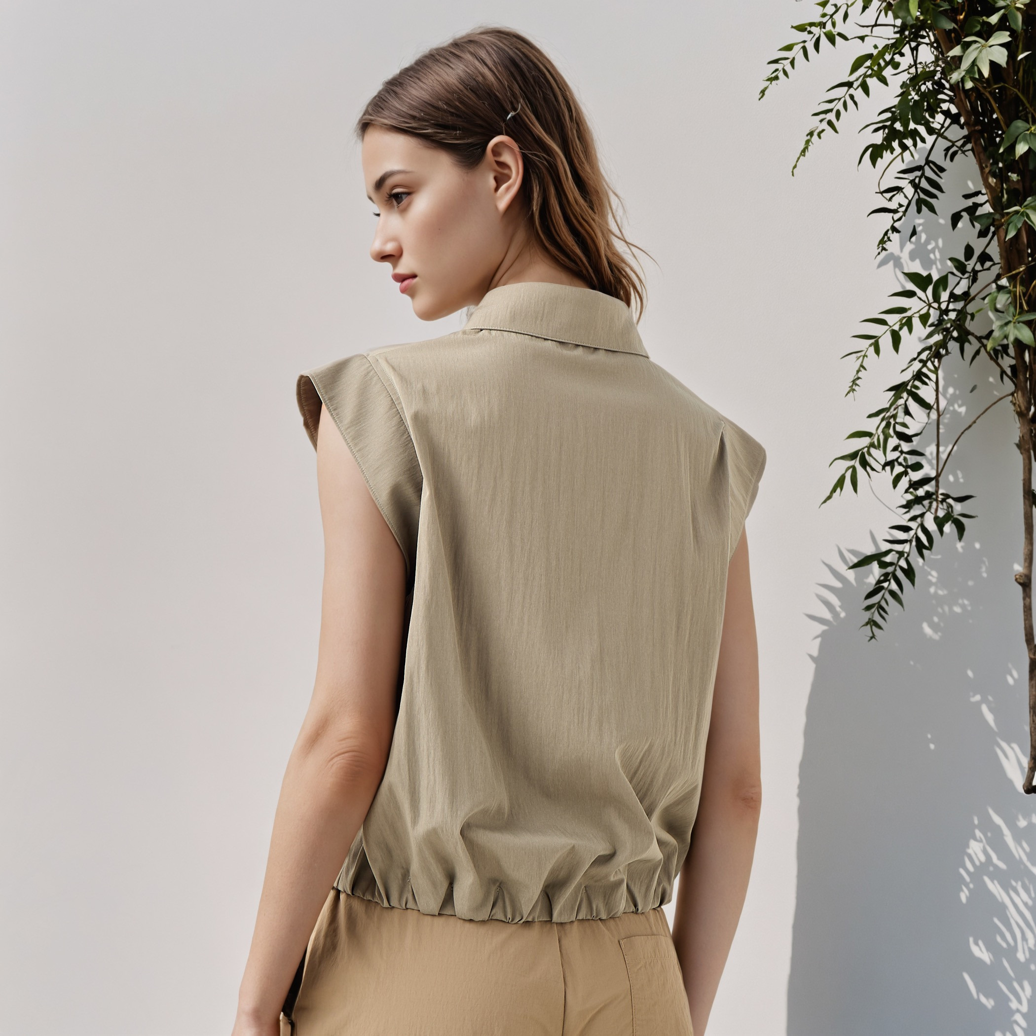 Flap Detail Cap Sleeves Collared Shirt-women-clothing-shirtsandblouses-shirts-image-3