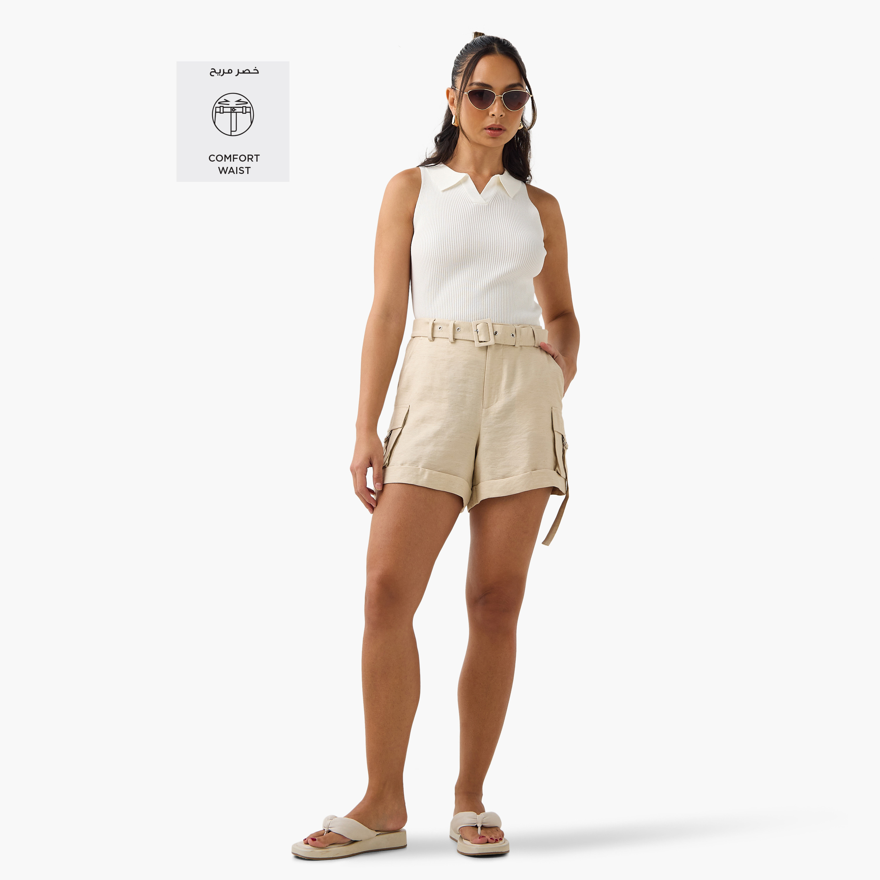 Belted Cargo Linen Blend Shorts-women-clothing-bottoms-shorts-image-2