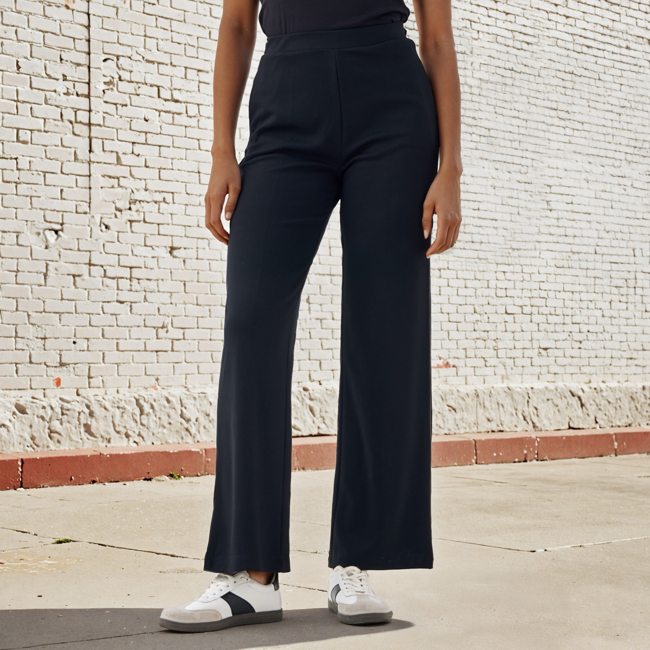 Regular Fit Mid Rise Flexi Waist Pants with Pockets-women-clothing-trousers-image-1