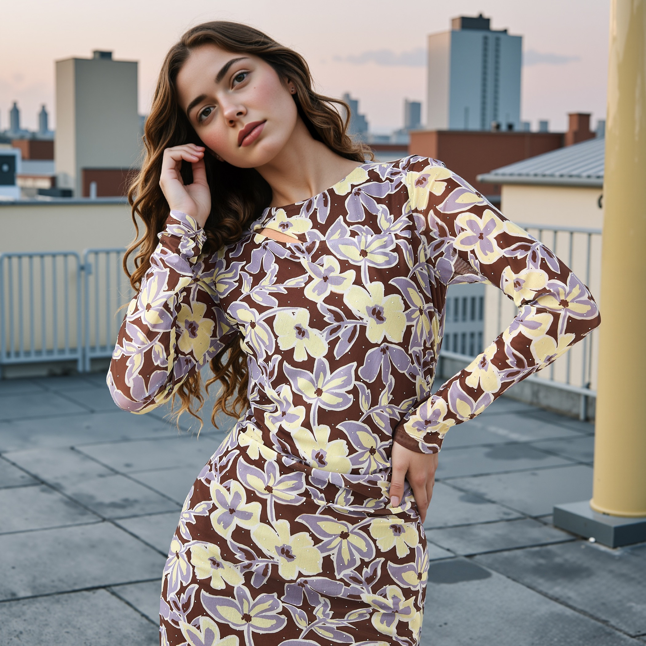 Floral Print Bodycon Dress with Long Sleeves-women-clothing-dresses-image-4
