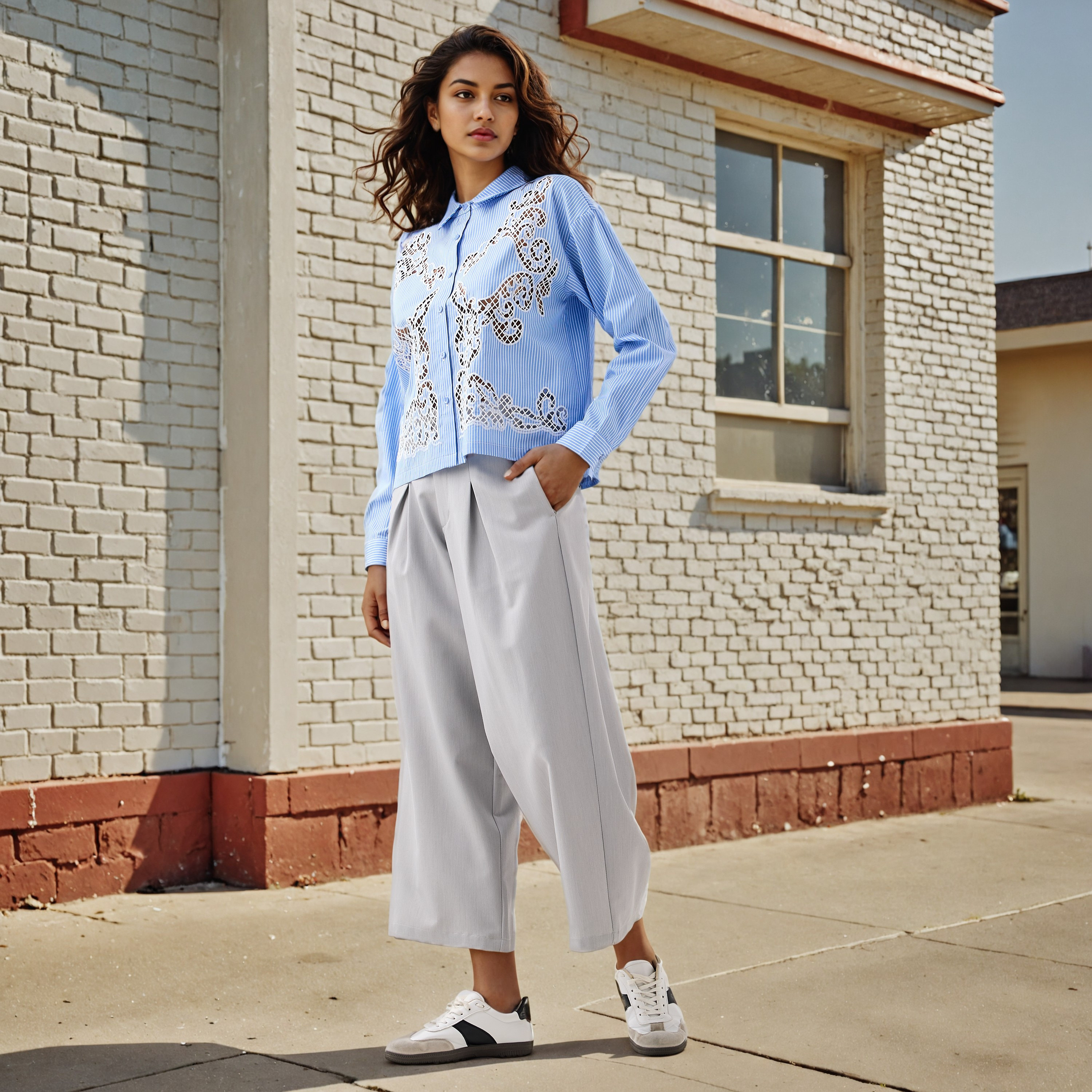 Striped Cutwork Cotton Shirt with Long Sleeves-women-clothing-shirtsandblouses-shirts-image-2