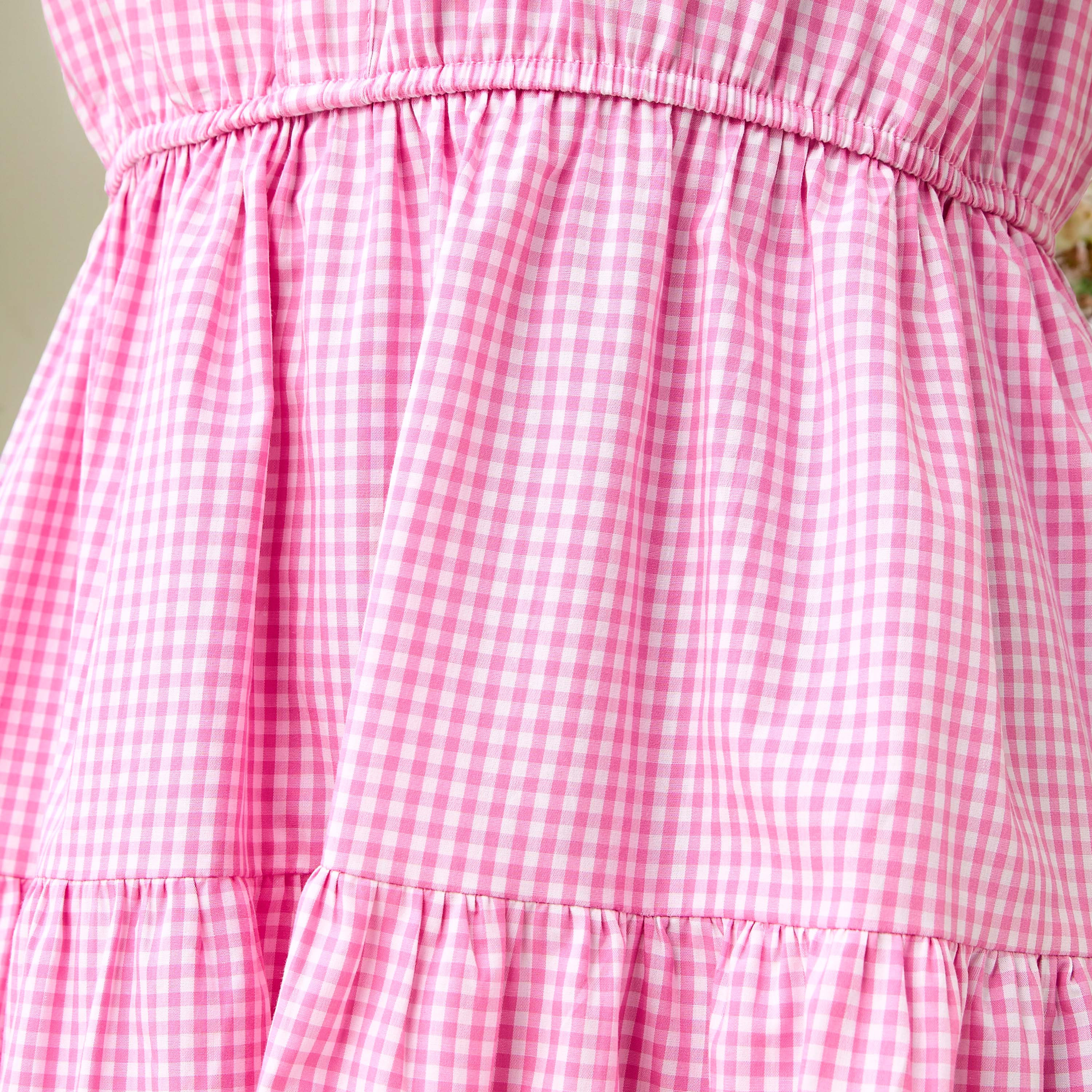 Checked Sleeveless Tiered Square Neck Dress with Tie-Up Detail-women-clothing-dresses-image-5