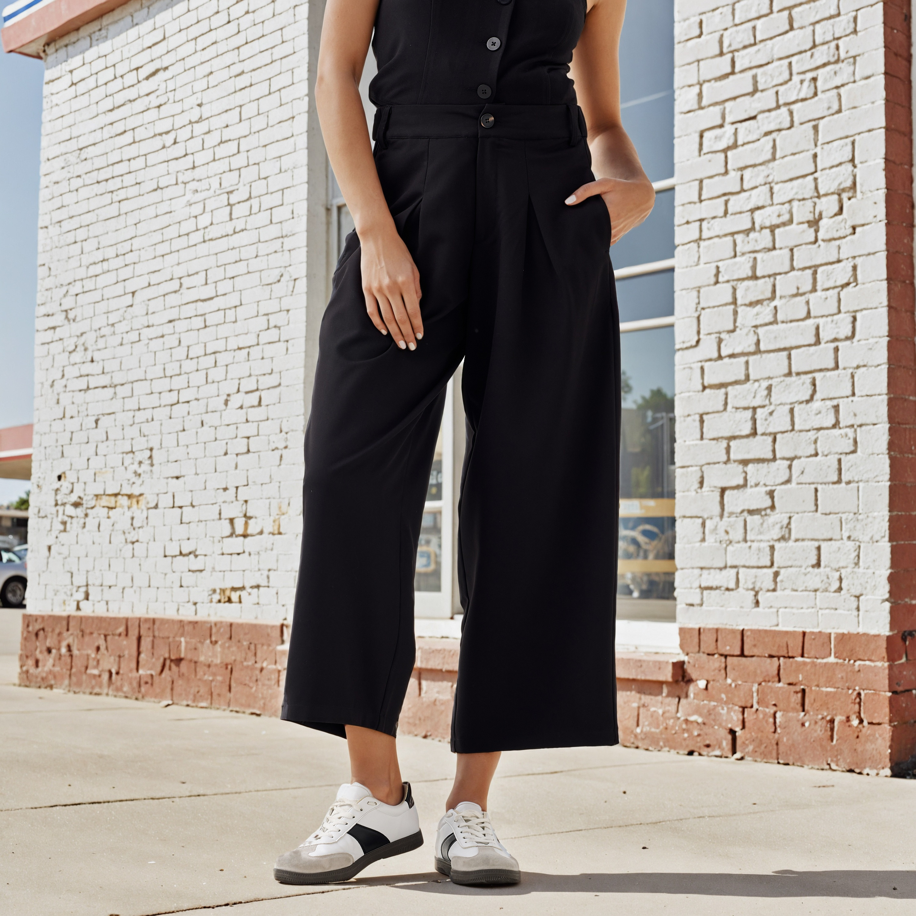 Pleated Regular Fit Pants with Pockets-women-clothing-trousers-image-6