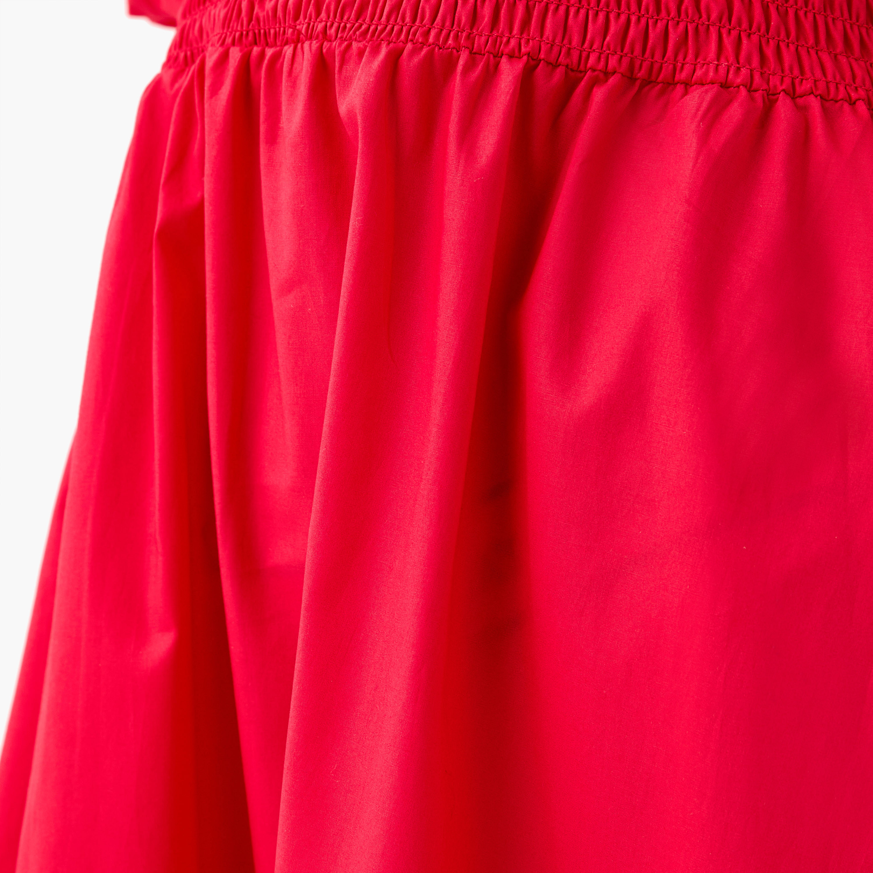 Smocked Detail Midi Cotton Dress with Balloon Sleeves-women-clothing-dresses-image-5