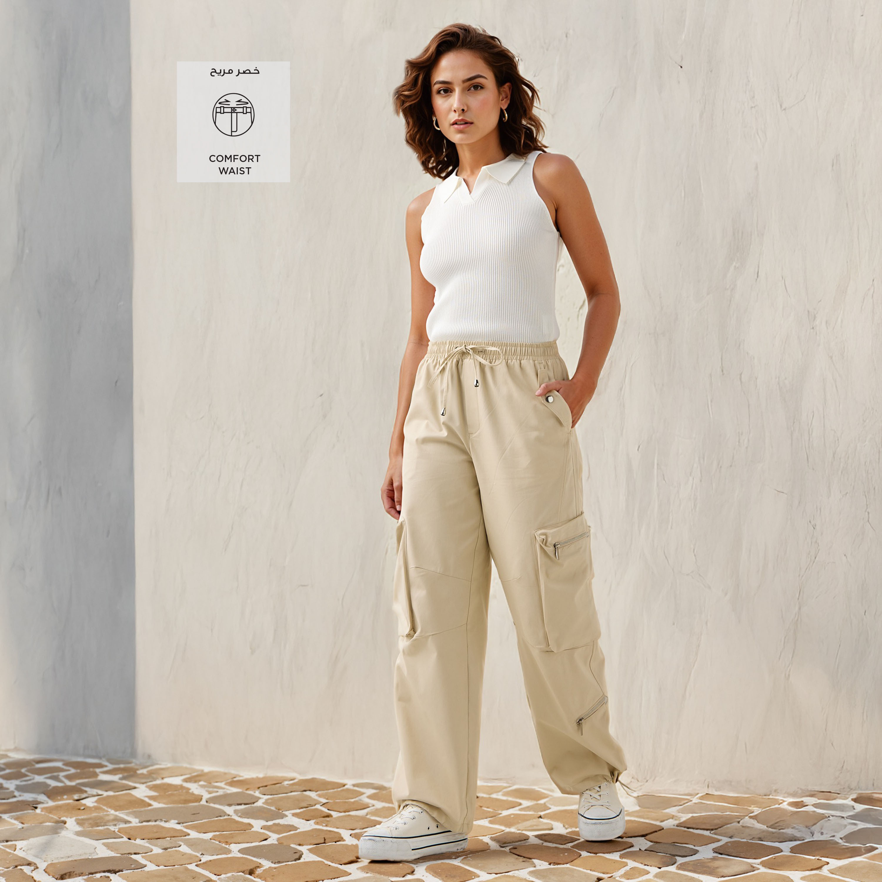 Cargo Pants with Zipper Pockets and Drawstring Closure-women-clothing-bottoms-trousers-image-2