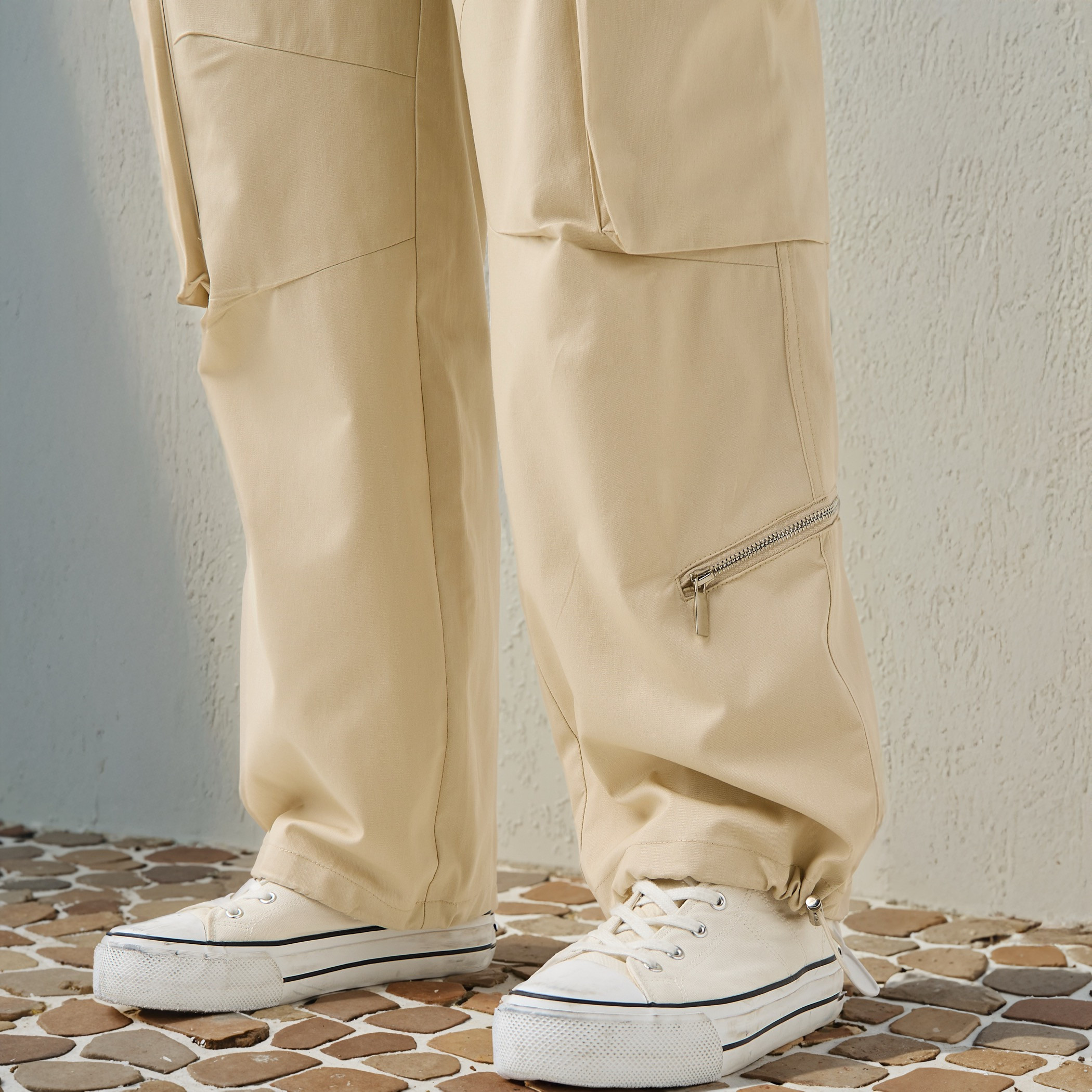 Cargo Pants with Zipper Pockets and Drawstring Closure-women-clothing-bottoms-trousers-image-5