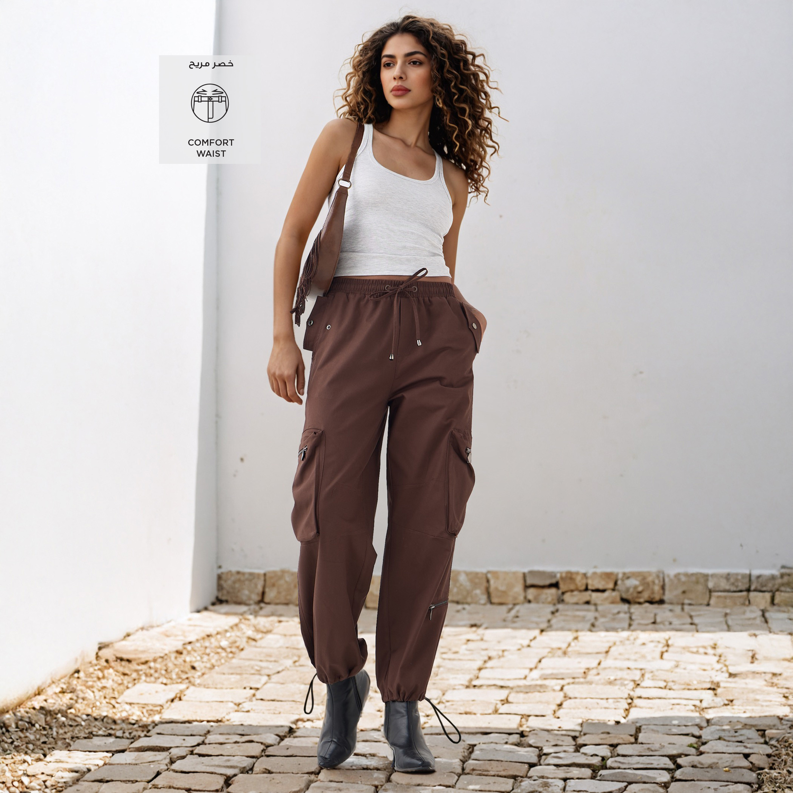Flexi Waist Cargo Pants with Zipper Pockets-women-clothing-bottoms-trousers-image-2