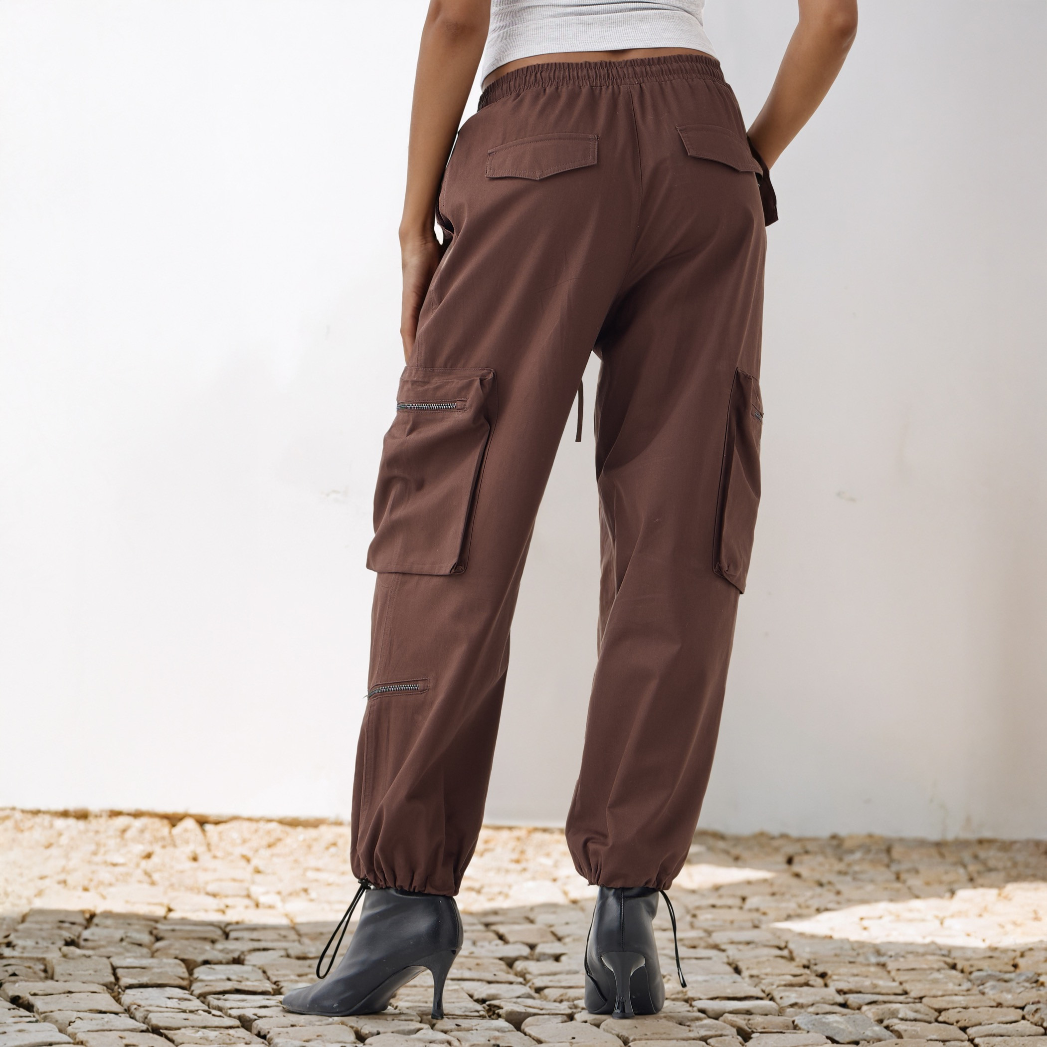 Flexi Waist Cargo Pants with Zipper Pockets-women-clothing-bottoms-trousers-image-3